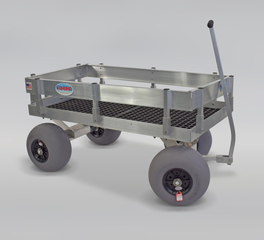 Kahuna Big Aluminum Beach Wagon with Lightweight UV Deck! Rod Holders-Balloon Sand Tires-Walls-Made in USA!