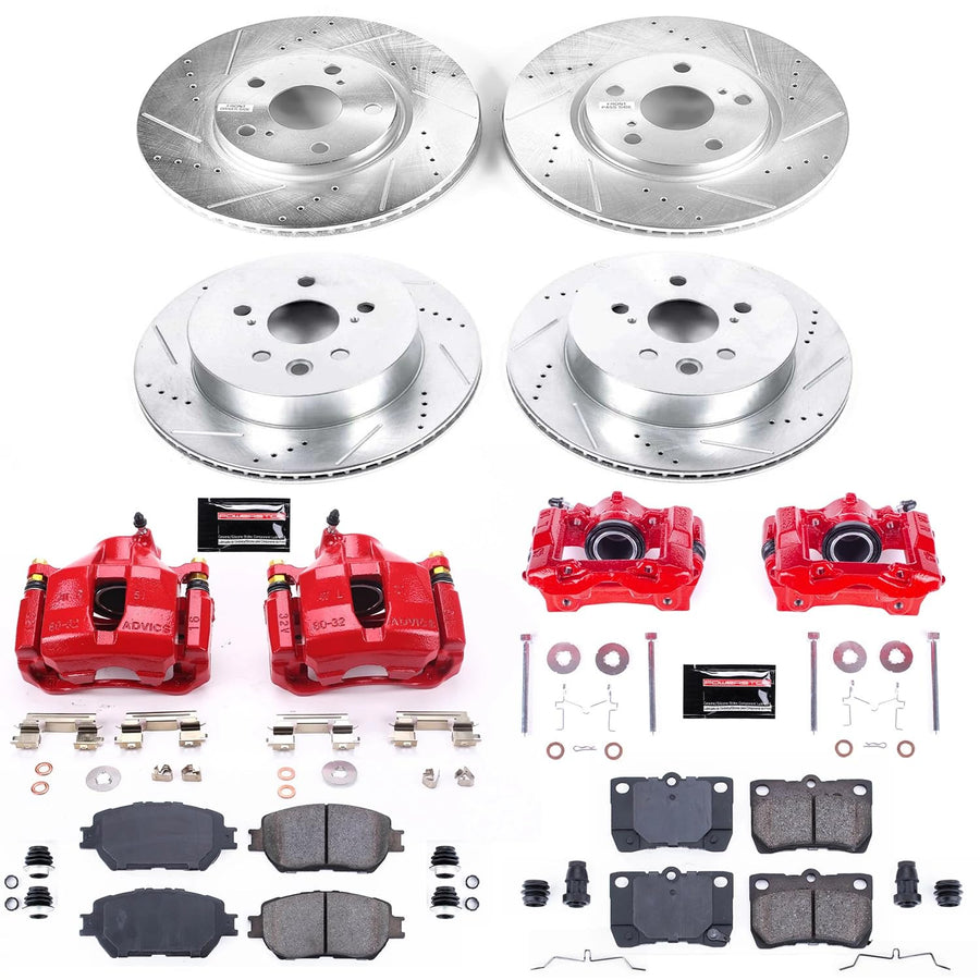 Power Stop Z23 Evolution Front and Rear Brake Kit-Drilled/Slotted Rotors, Brake Pads & Carbon Ceramic Calipers