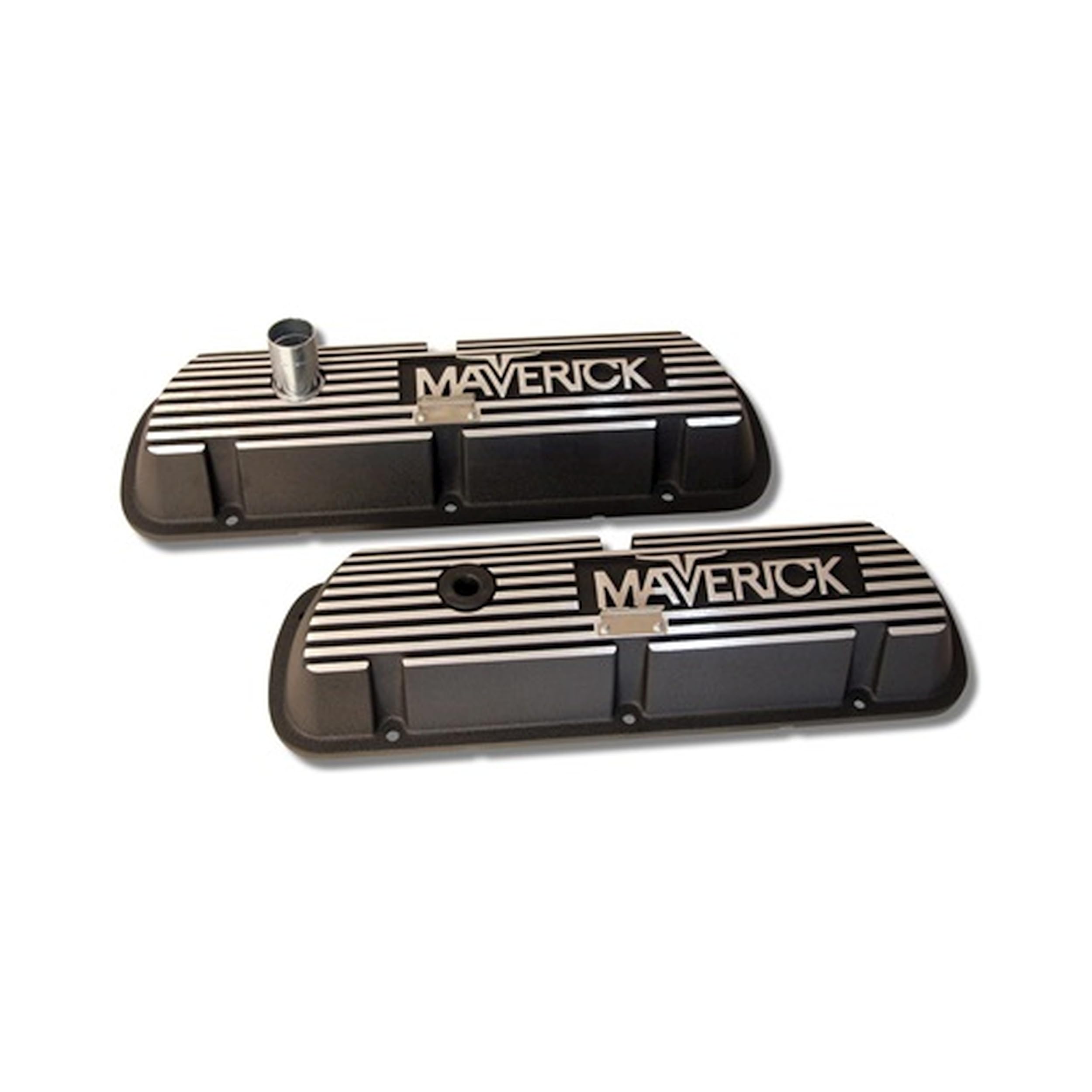 6A582-MAV Scott Drake Aluminum Valve Covers Black Wrinkle Finish Maverick Logo