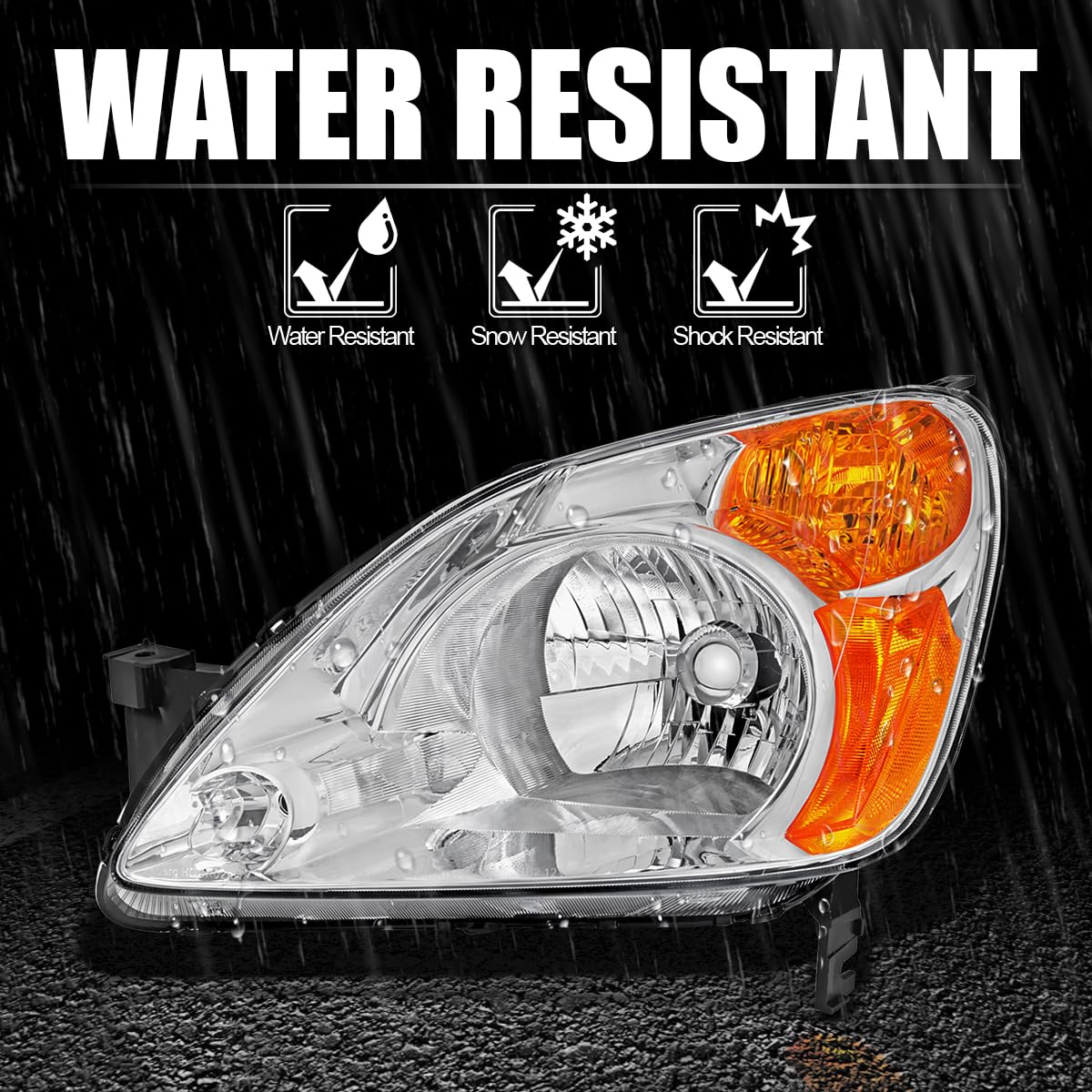 Replacement SPEC-D TUNING Chrome Headlights Compatible with 2002-2004 Honda CR-V CRV Left + Right Head Lamps Assembly