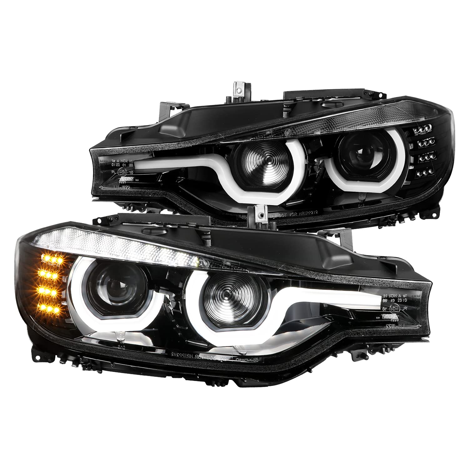 U-Halo Spec-D Tuning Projector Headlights+LED Signal Pearl Black Compatible with 2012-2015 Ford F30 3-Series L+R Pair Head Light Lamp Assembly