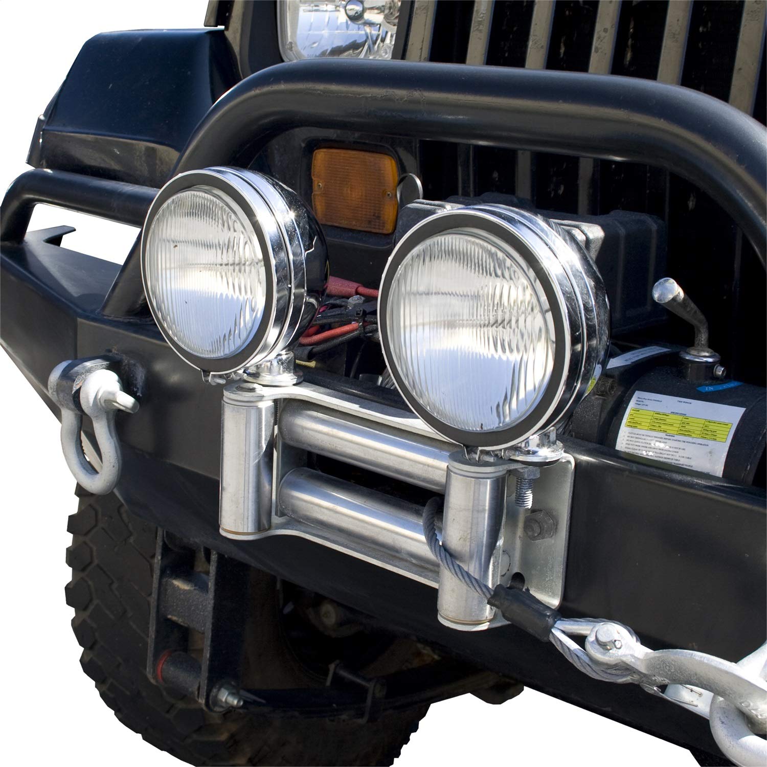 Winch Roller Fairlead Rugged Ridge w/ Light Mount | Silver | 11238.03 | Fits Universal