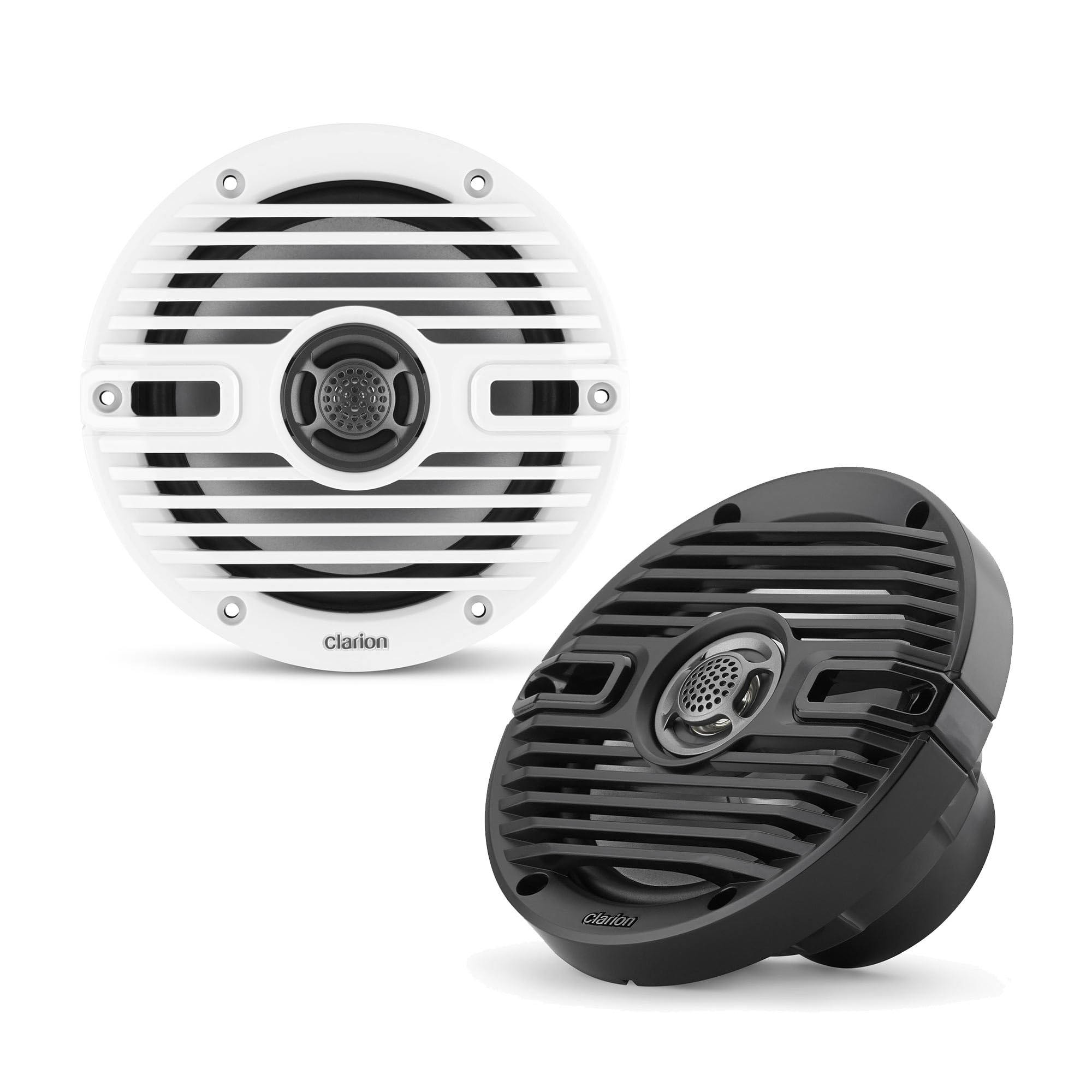 CMS-651-CWB Clarion 6.5-inch Coaxial Marine Speakers 30W RMS Power handling 1/2-inch (13 mm) Polymer Dome Tweeter Includes White & Black Classic Grilles