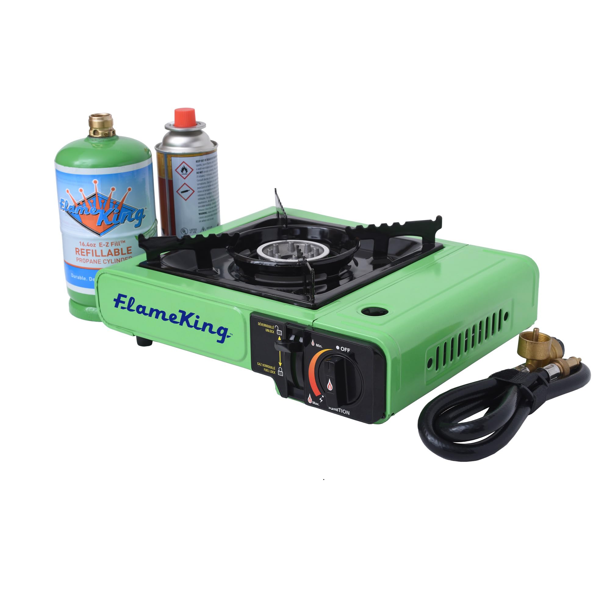 Flame King Dual Fuel YSNVT-505 Butane & Propane Gas Camping Stove with Single Burner, Portable and Great for Outdoor Cooking, Backpacking
