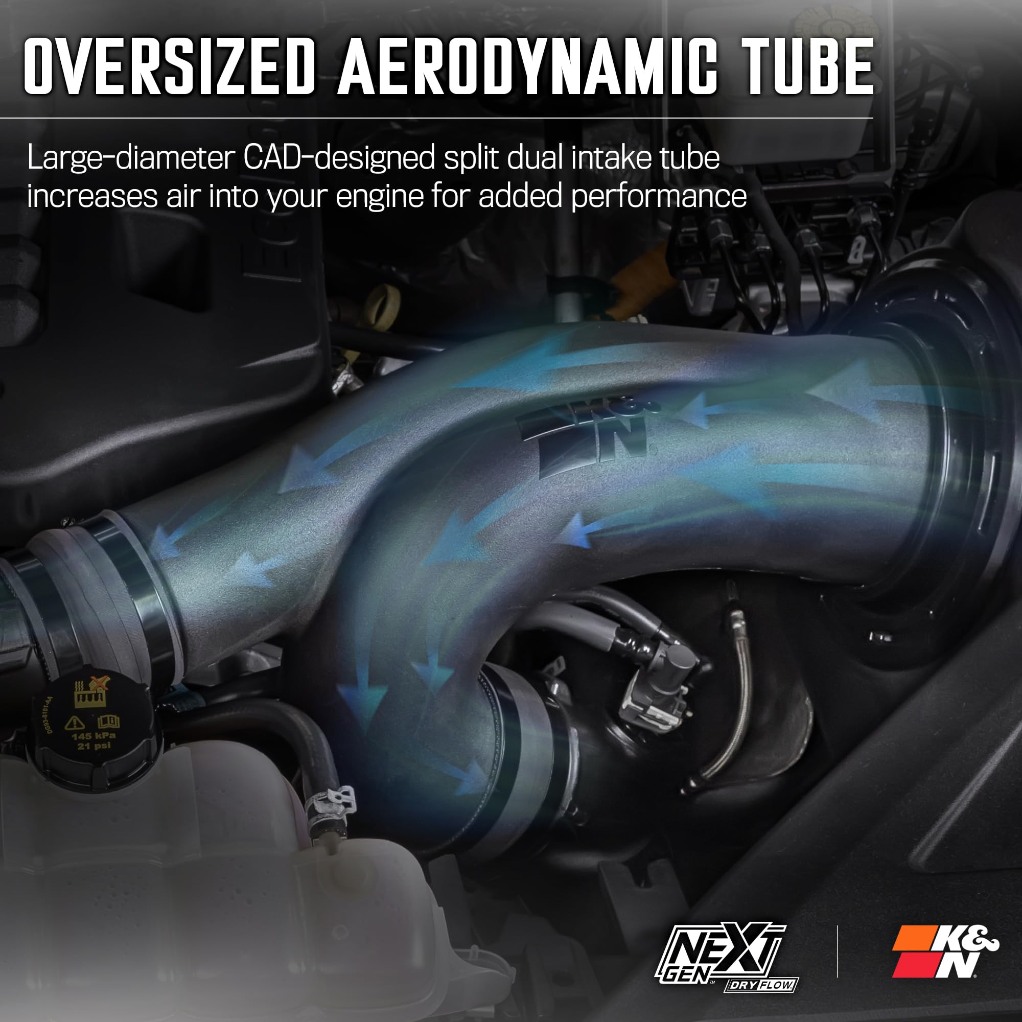 Cold Air Intake System K&N NextGen: Dry-Flow Cotton Filter: Compatible with 2021-2025 FORD F150; F150 Raptor; 50-2617D