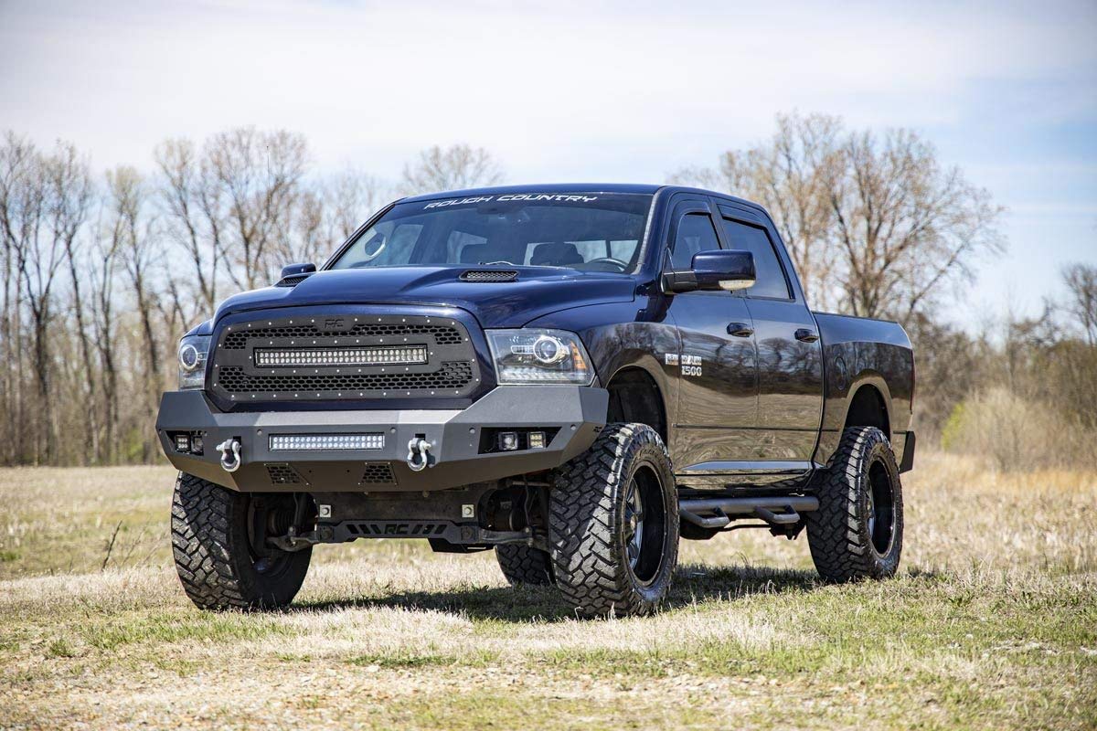 Rough Country Front Heavy Duty LED Bumper for Ram 1500 (2013-2018) Ram 1500 - Quad 2" LED Cubes, 20" LED Light Bar