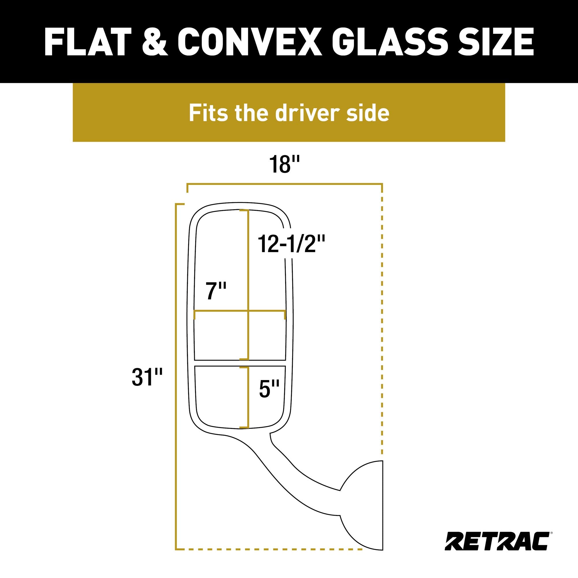 7 x 18-Inch RETRAC Motorized Dual-Vision Heated Driver-Side Pedestal-Mount West Coast Mirror Assembly, Black ABS Plastic