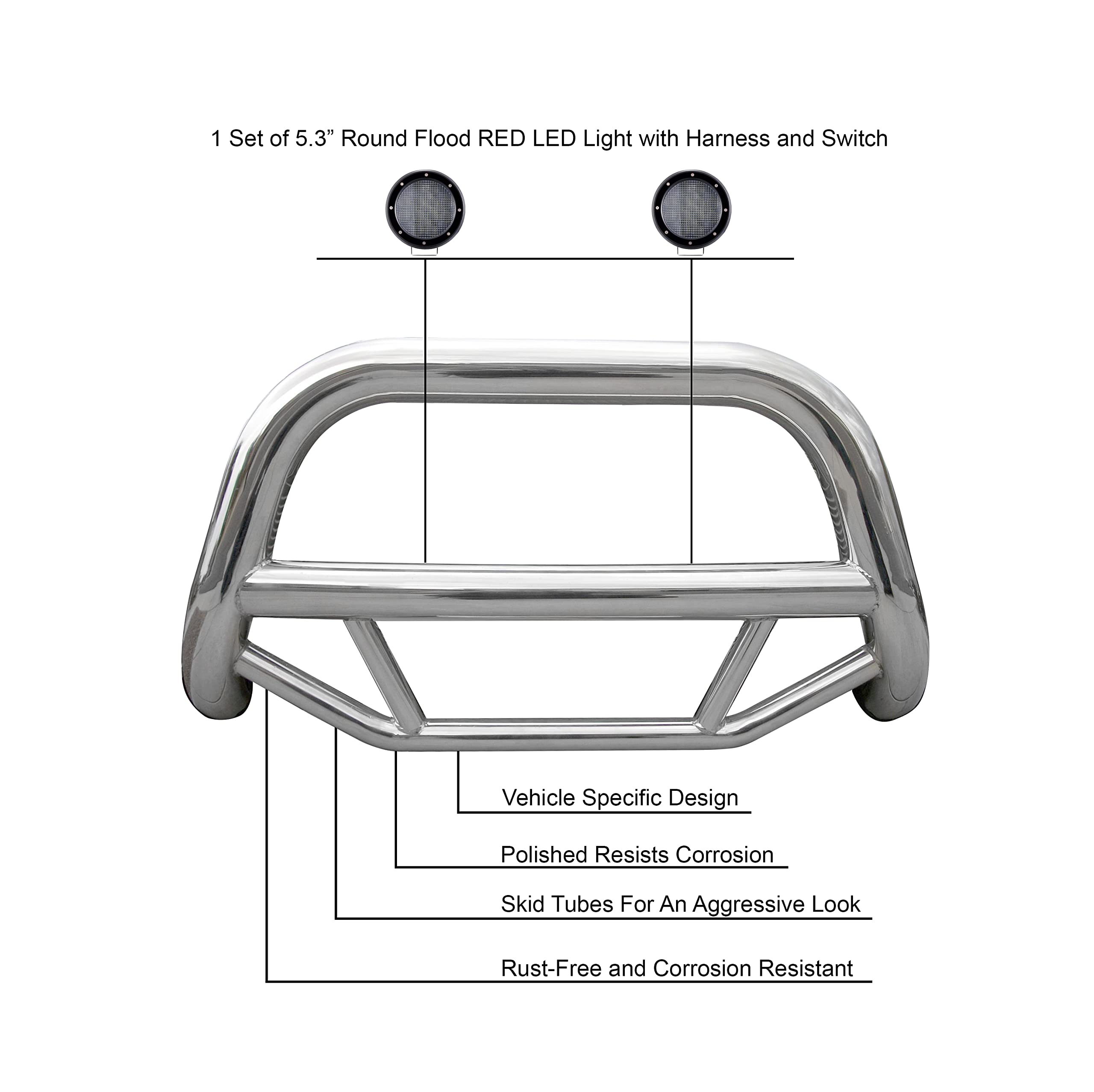 Max Bull Bar Kit Black Horse No Skid Plate Black Compatible with 1993-1998 Jeep Grand Cherokee-MBB-JEB3901-PLFR