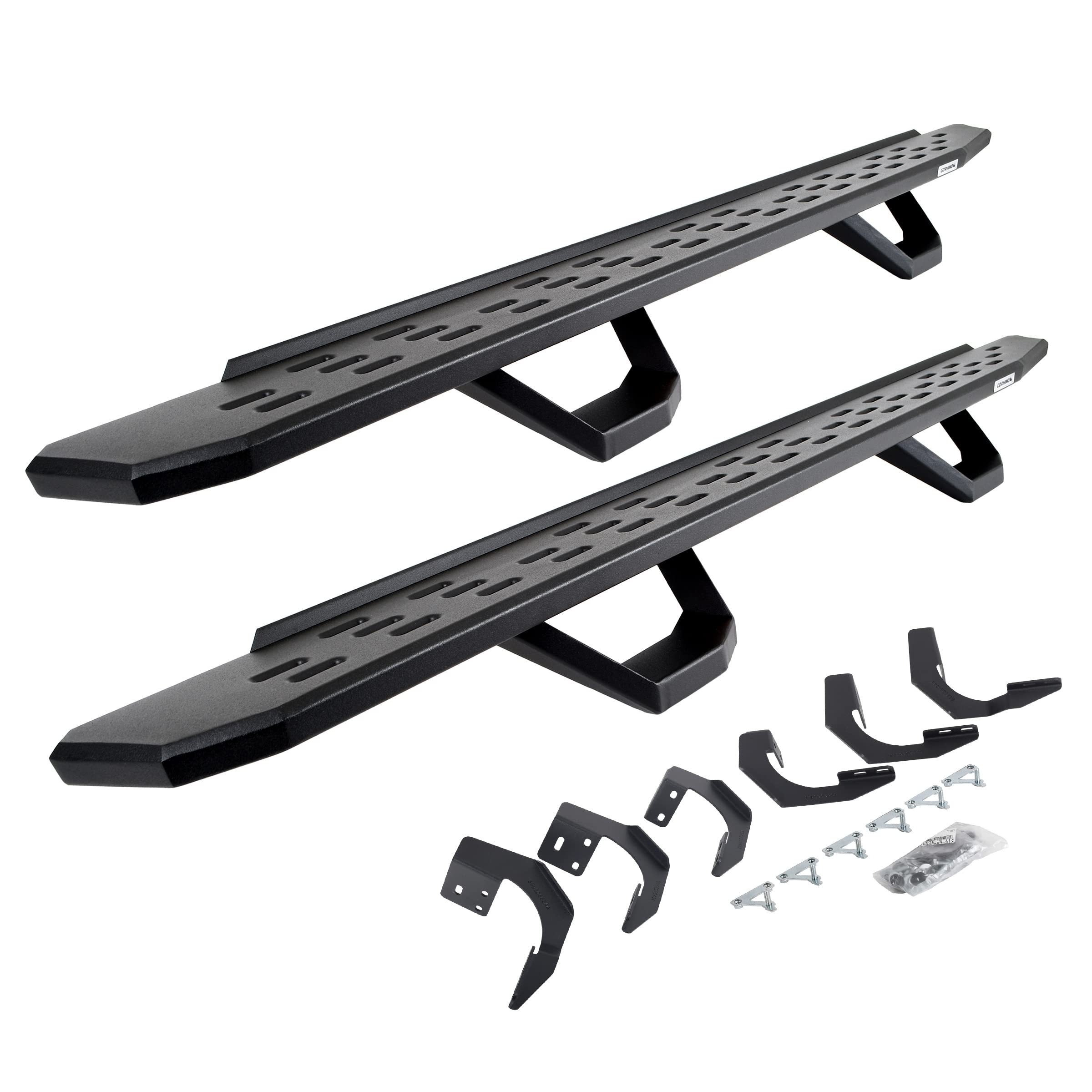 Go Rhino Running Boards RB30, Brackets, & 2 Pair of Drop Steps | Galvanized Steel, Textured Black | 6962068720PC | Fits 2015-2018 Ram 1500 Crew Cab; 2019-2023 Ram 1500 Classic Crew Cab