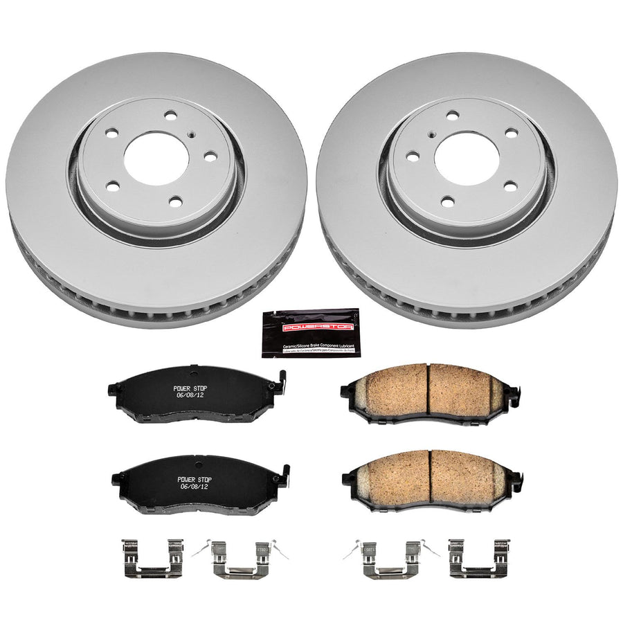 Power Stop Coated Brake Rotor & Ceramic Brake Pads CRK5264- front For INFINITI FX35 2005-2012, INFINITI FX37 2013, INFINITI FX45 2005-2008, INFINITI QX70 2014 [Model Specific]