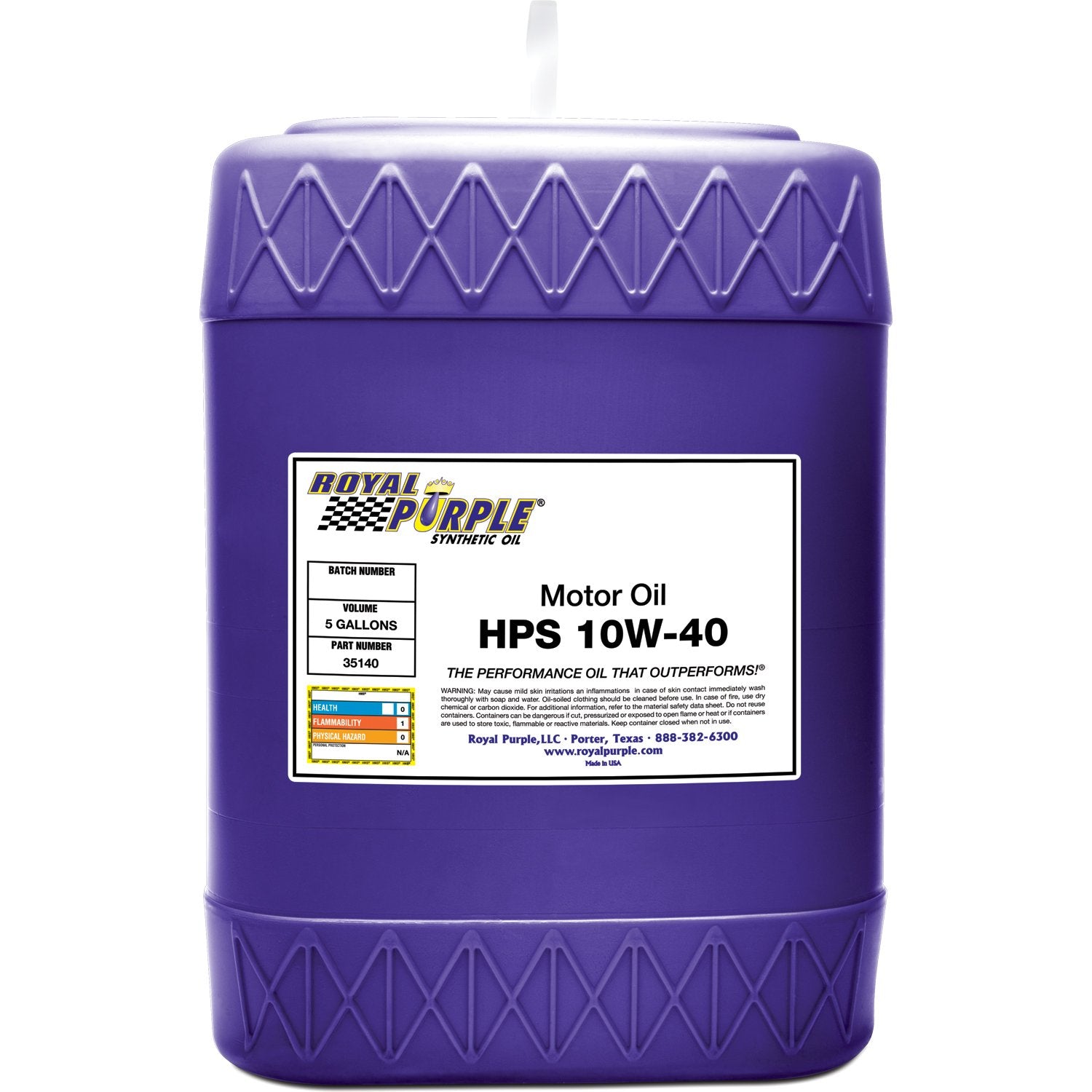 Royal Purple HPS 35140 10W-40 High Performance Street Synthetic Motor Oil with Synerlec - 5 Gallon