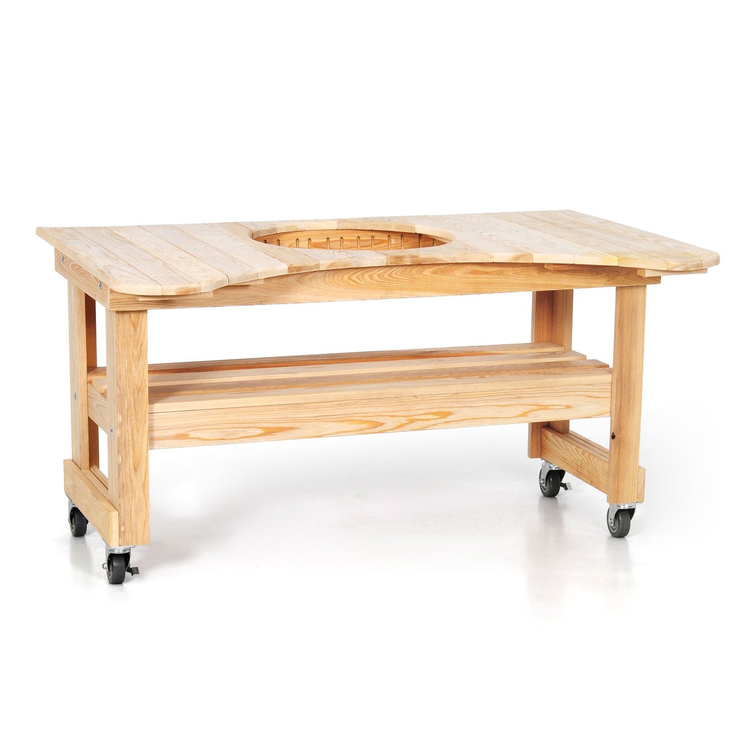 Primo Cypress Wood 601 Table for Primo Round Kamado Grill, 4 Wheels