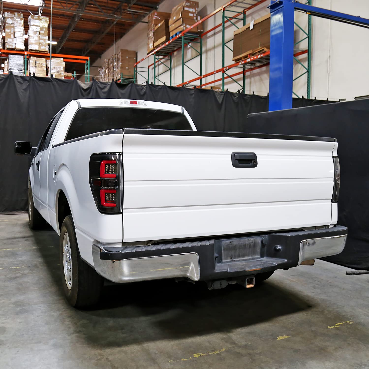 Spec-D Tuning Tail Lights Black w/Red LED Bar Compatible with 2009-2014 Ford F150, Left + Right Pair Assembly