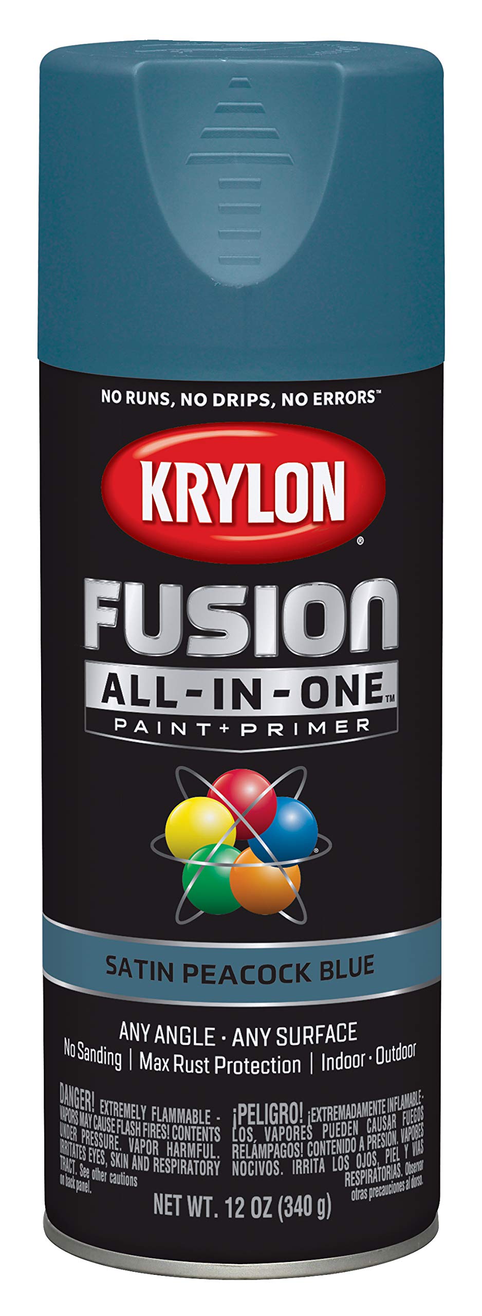 Krylon All-In-One Adhesive Spray Paint for Indoor/Outdoor Use, 12 oz, Peacock Blue