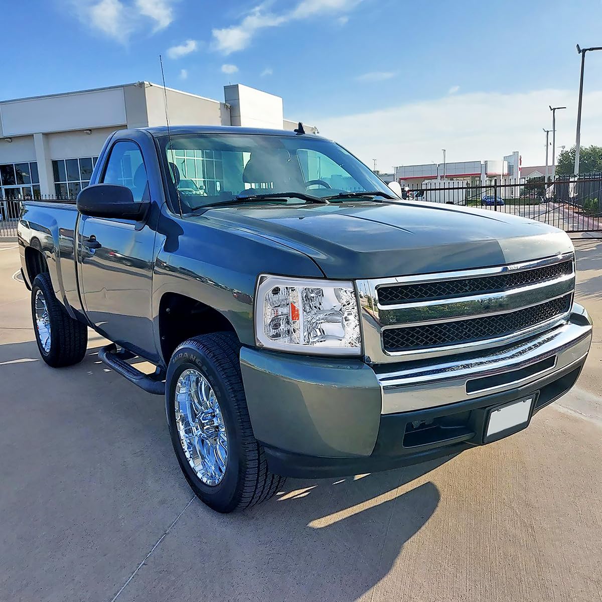 Chrome Headlights SPEC-D TUNING w/LED Strip Compatible with 2007-2013 Chevy Silverado 1500/2500HD/3500HD, Left + Right Pair Headlamp Assembly
