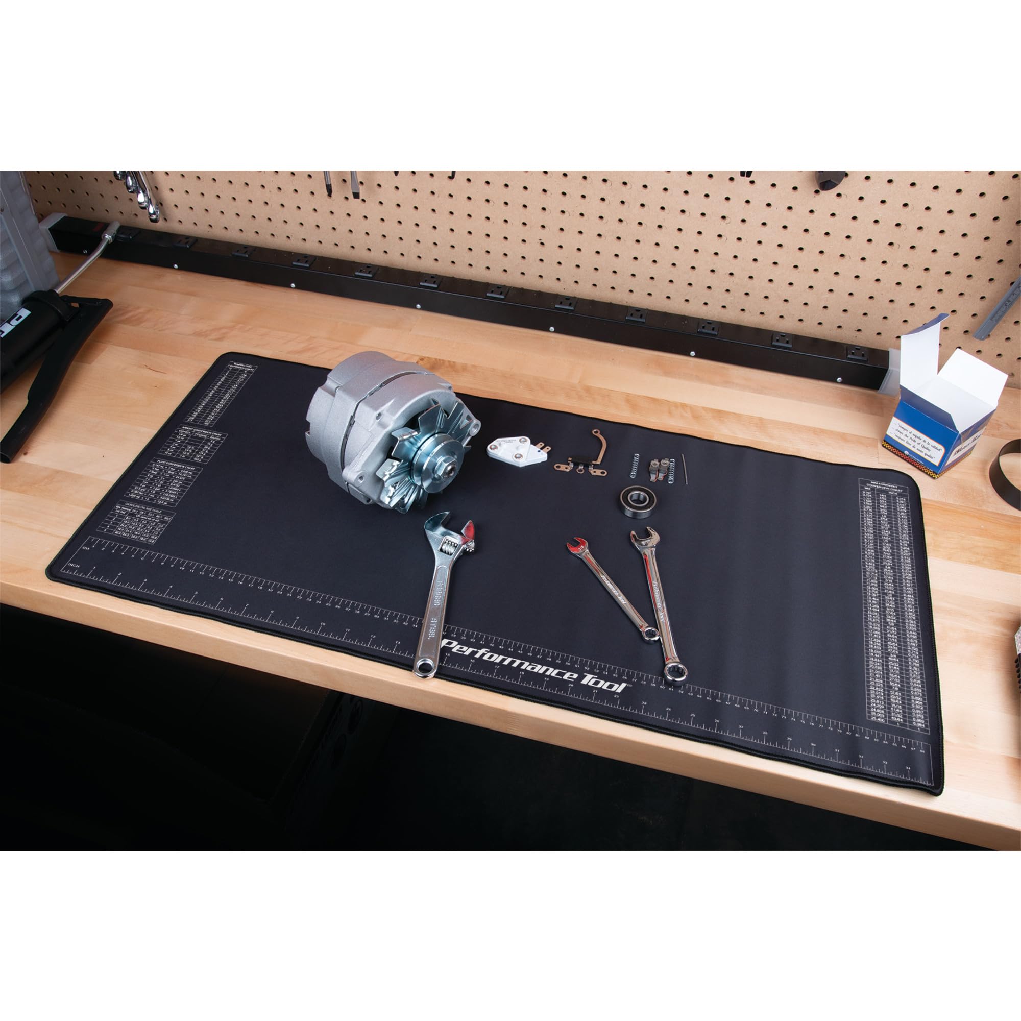 W88977 Performance Tool Neoprene Mat with Ruler and Reference Charts, Chemical Resistant, 16-Inch x 35.75-Inch, Protects Work Surface from Solvents and Oils