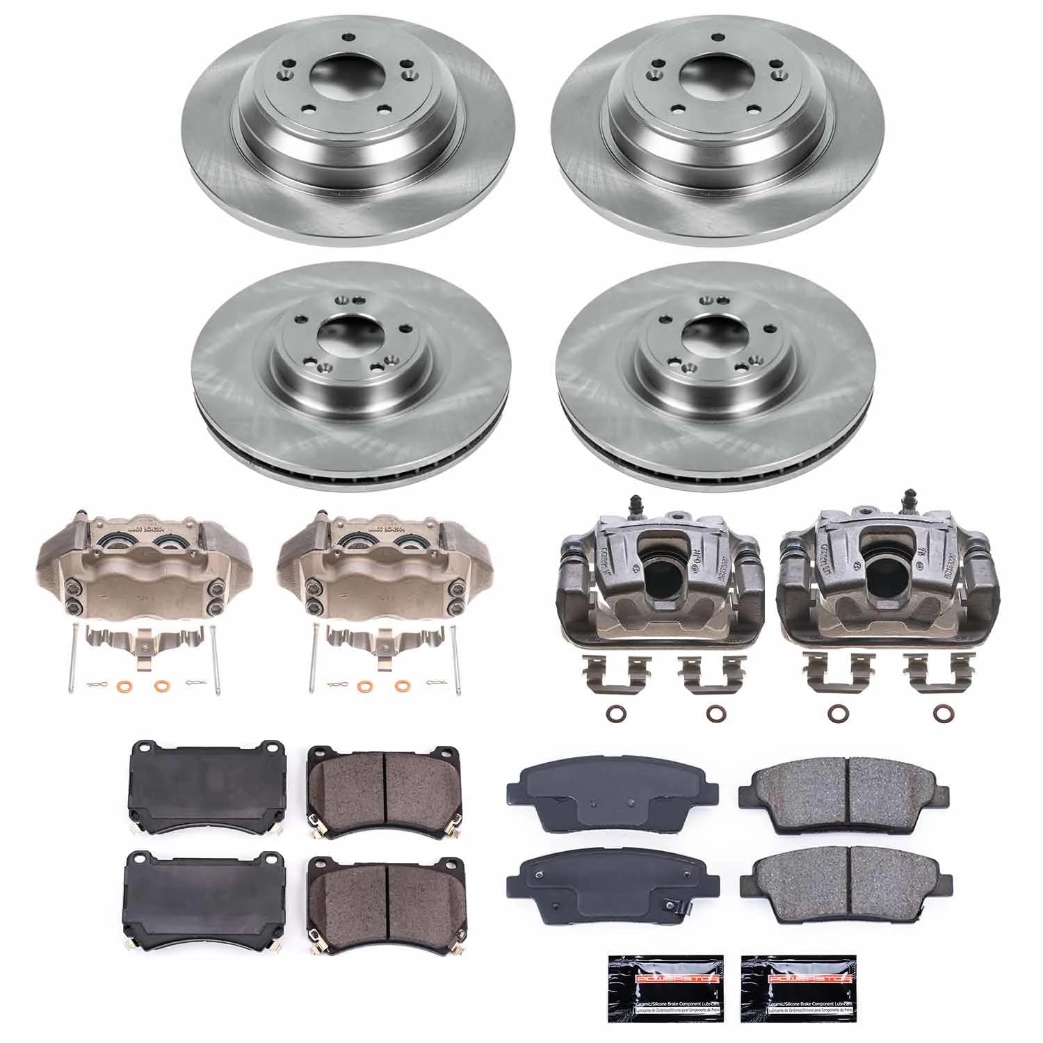 Power Stop KCOE5845 Brake Caliper Kit-Rotors, Front and Rear Brake Pads & Calipers For Hyundai Genesis 2010-2014 [Model Specific]