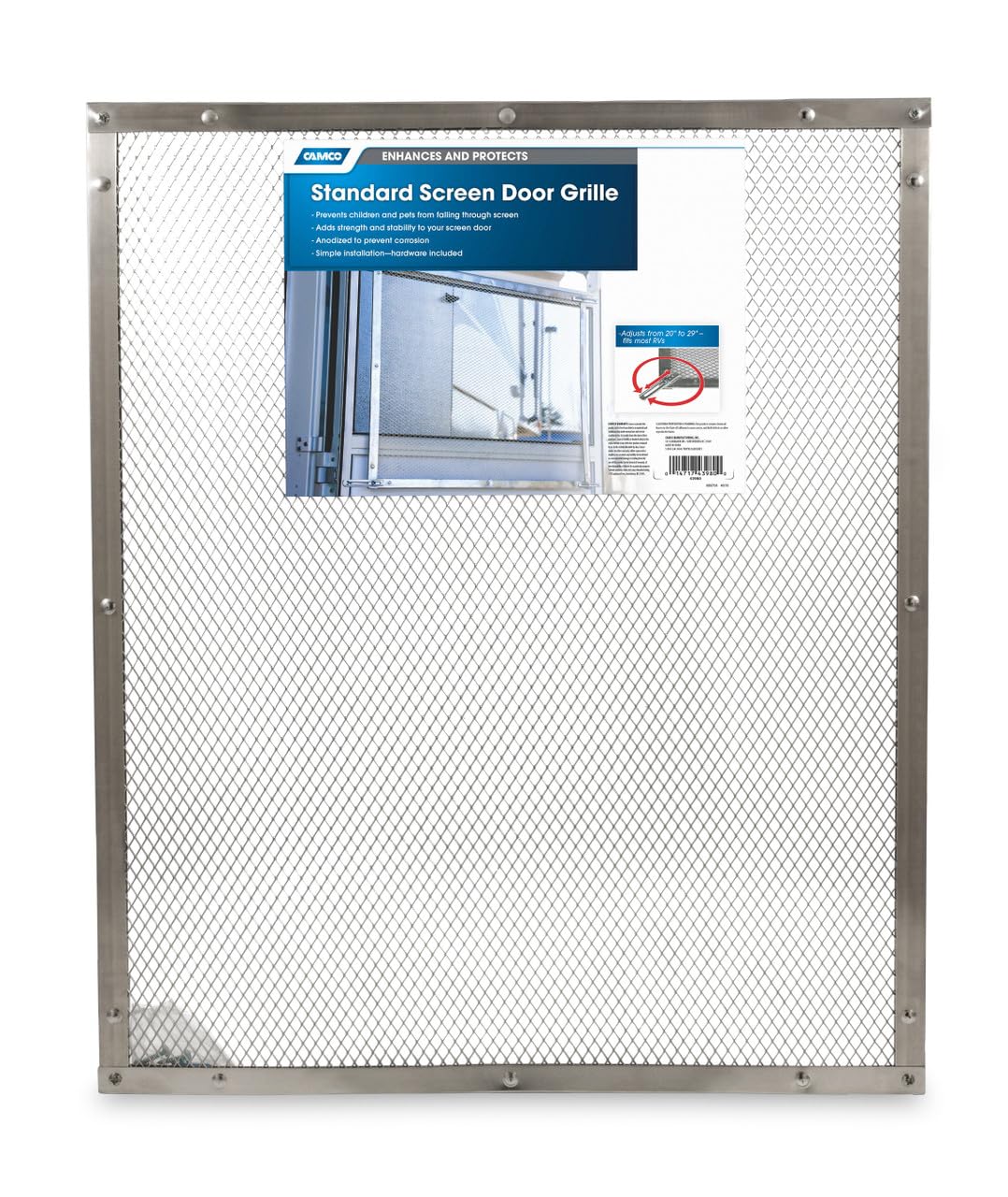 Aluminum Screen Door Camco 43980 Standard Mesh Grille - Protects Your RV's Screen Door, Anodized Aluminum Will Not Corrode