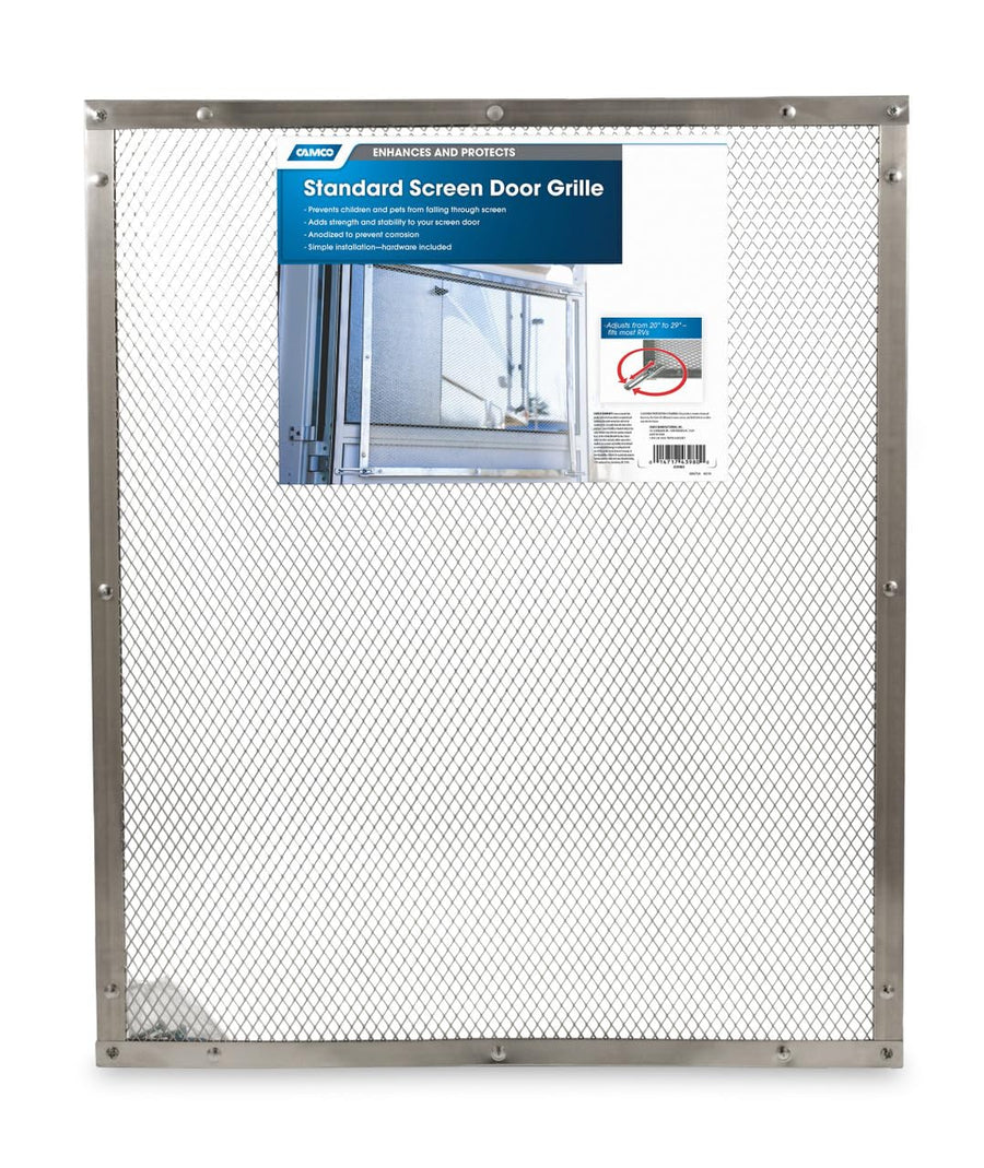 Aluminum Screen Door Camco 43980 Standard Mesh Grille - Protects Your RV's Screen Door, Anodized Aluminum Will Not Corrode