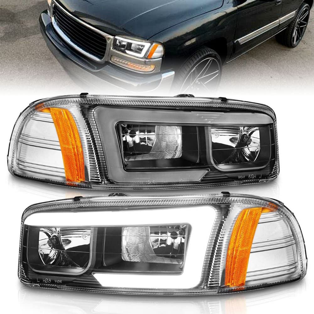 Anzo (111522) Black Amber Anzo 99-17 GMC Sierra/Denali Headlights (w/C Light Bars)