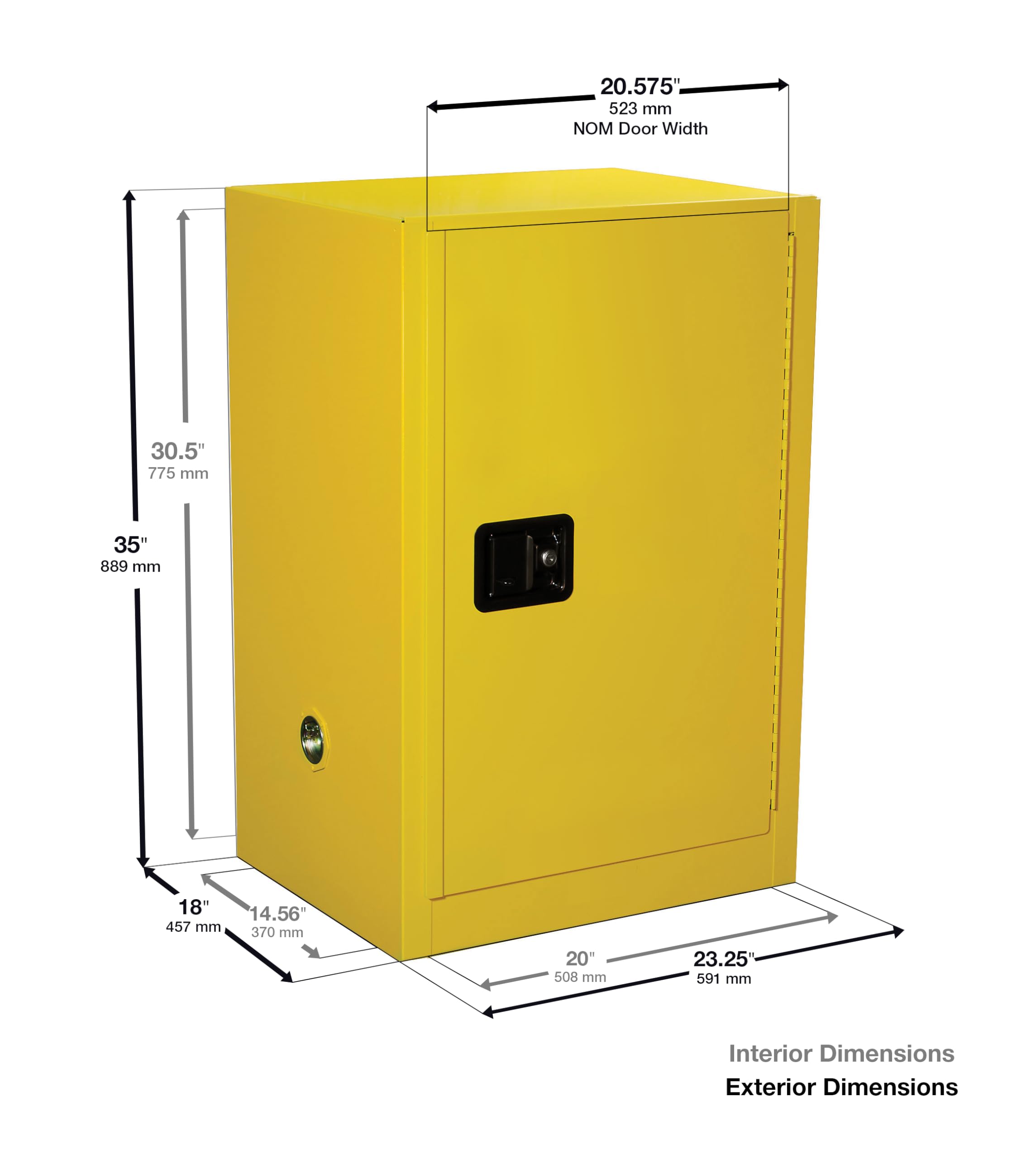 12 Gallon Eagle American Made F﻿lammable Liquid Storage Cabinet, Manual-Close Space Saver Fireproof Cabinet for Schools, Garages, Manufacturing Facilities, 23" x 18" x 35", 1925X
