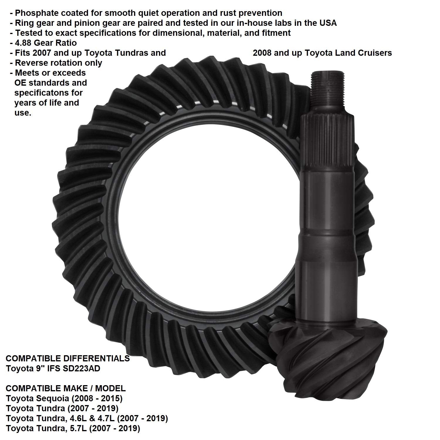 ZG USA Standard Gear T9R-488R Ring & Pinion Gear Set for Toyota 9" IFS Differential, Reverse, 4.88 Ratio
