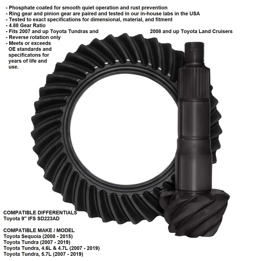 ZG USA Standard Gear T9R-488R Ring & Pinion Gear Set for Toyota 9" IFS Differential, Reverse, 4.88 Ratio