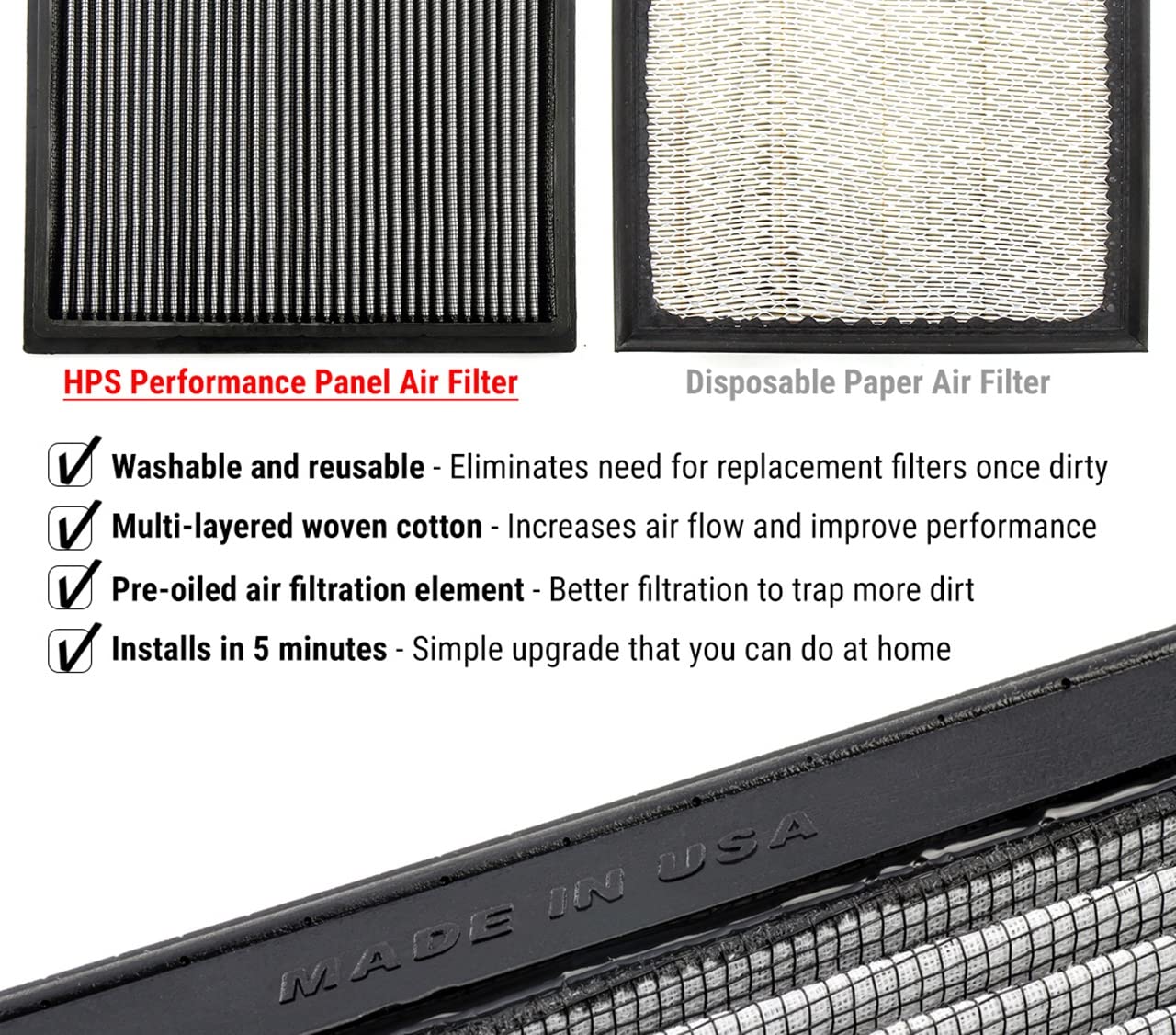 HPS Drop-in Engine Air Filter: High Performance, Premium, Washable, Replacement Car Air Filter, Compatible for Lexus Toyota vehicles includes Hybrid Hydrogen Electric, HPS-457379