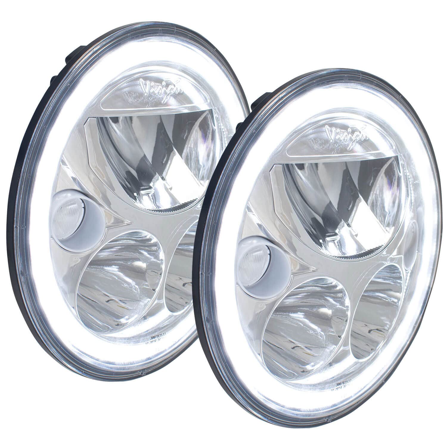 7" Round Vision X Lighting (XIL-7RDKIT) LED Headlight w/Low-High-Halo, 2 Light Kit, Polished Chrome Face