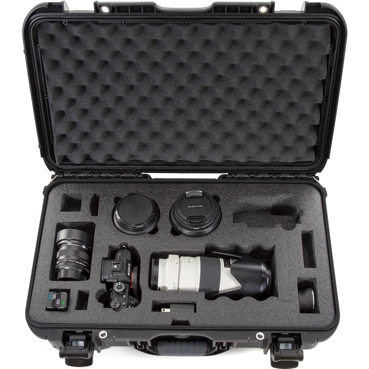 Waterproof Nanuk 935 Carry-On Hard Case with Custom Foam Insert for Sony a7R Size Camera w/Wheels - Black