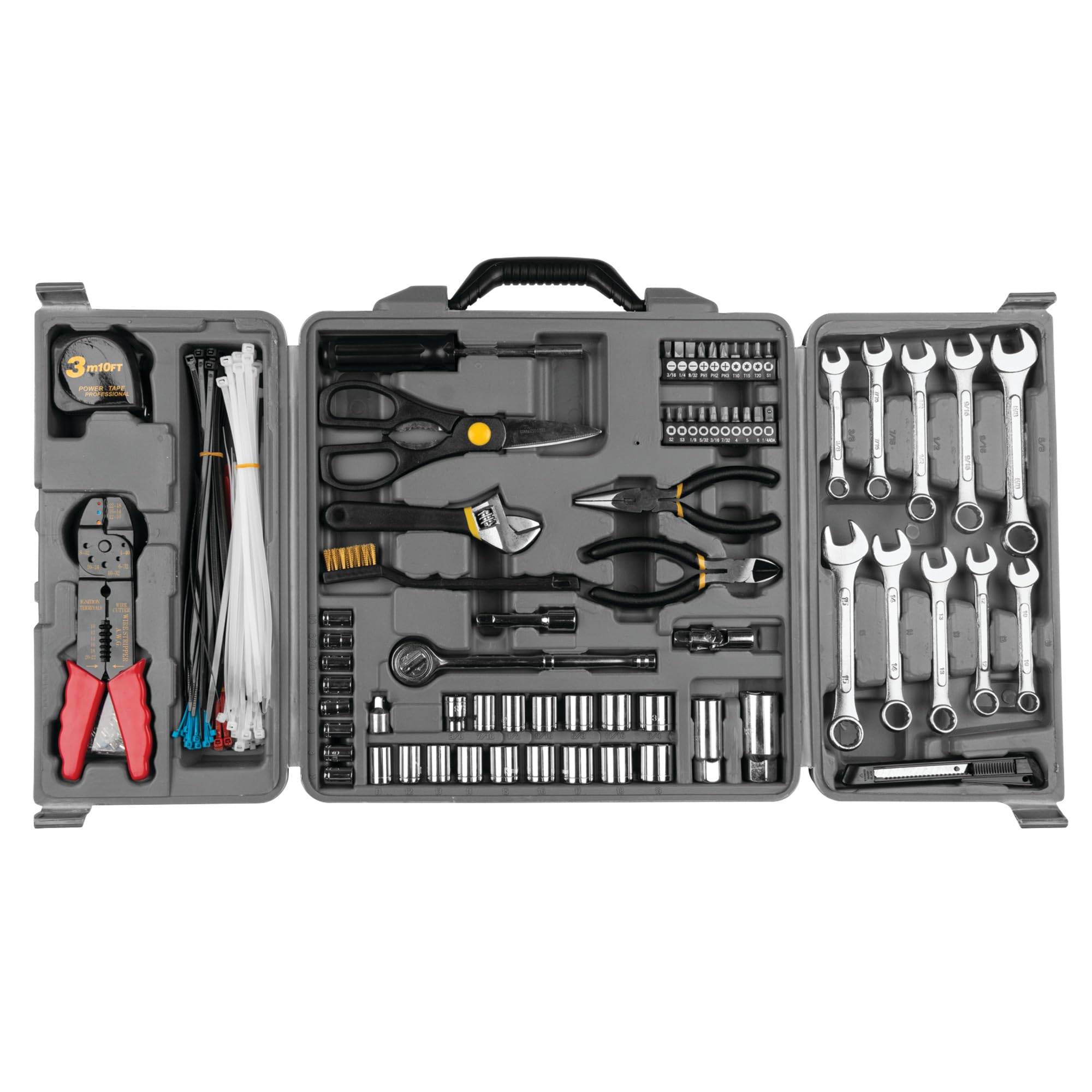 Tri-Fold Performance Tool W1519 Home & Auto Tool Set for House Repairs and Projects, Gray, 1/4-Inch & 3/8-Inch Drive, 265 Pieces