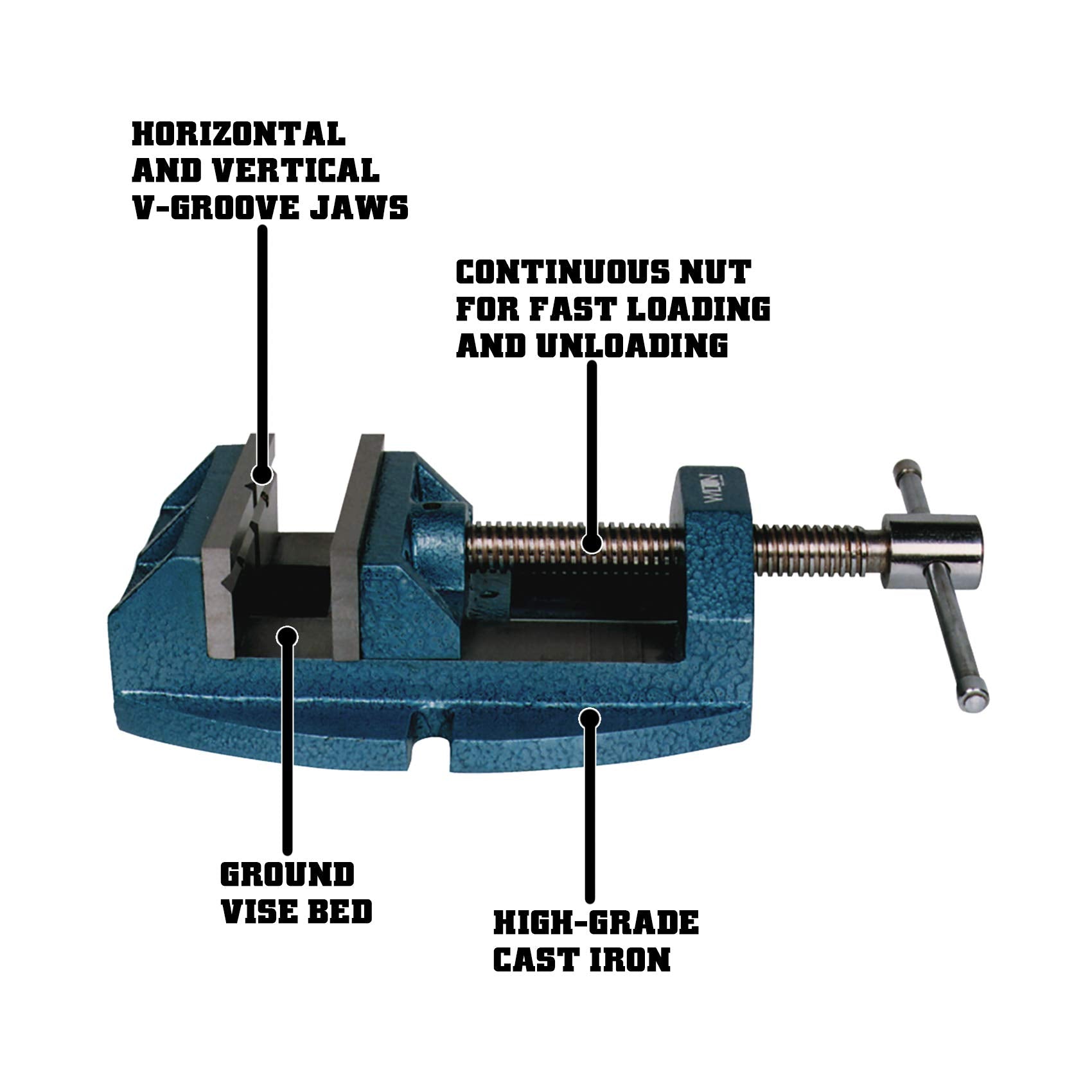 Wilton Drill Press Versatile Vise, 4" Jaw Width, 4" Max Jaw Opening, Continuous Nut (Model 1345)