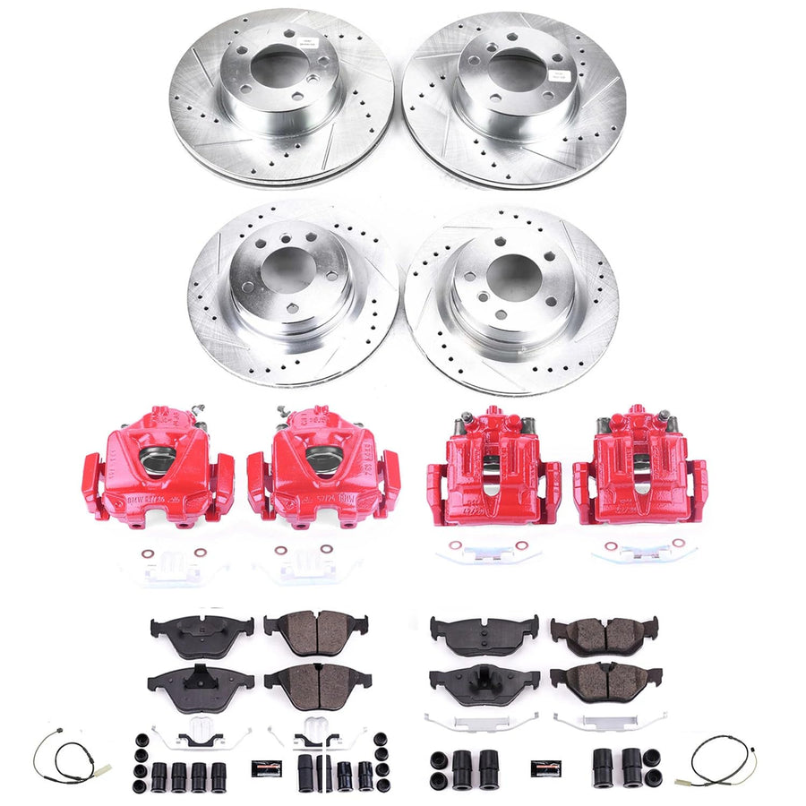 Power Stop Z23 Evolution Front and Rear Caliper Kit-Drilled/Slotted Rotors, Carbon Ceramic Brake Pads & Calipers For BMW 328i 2011-2013 [Model Specific]