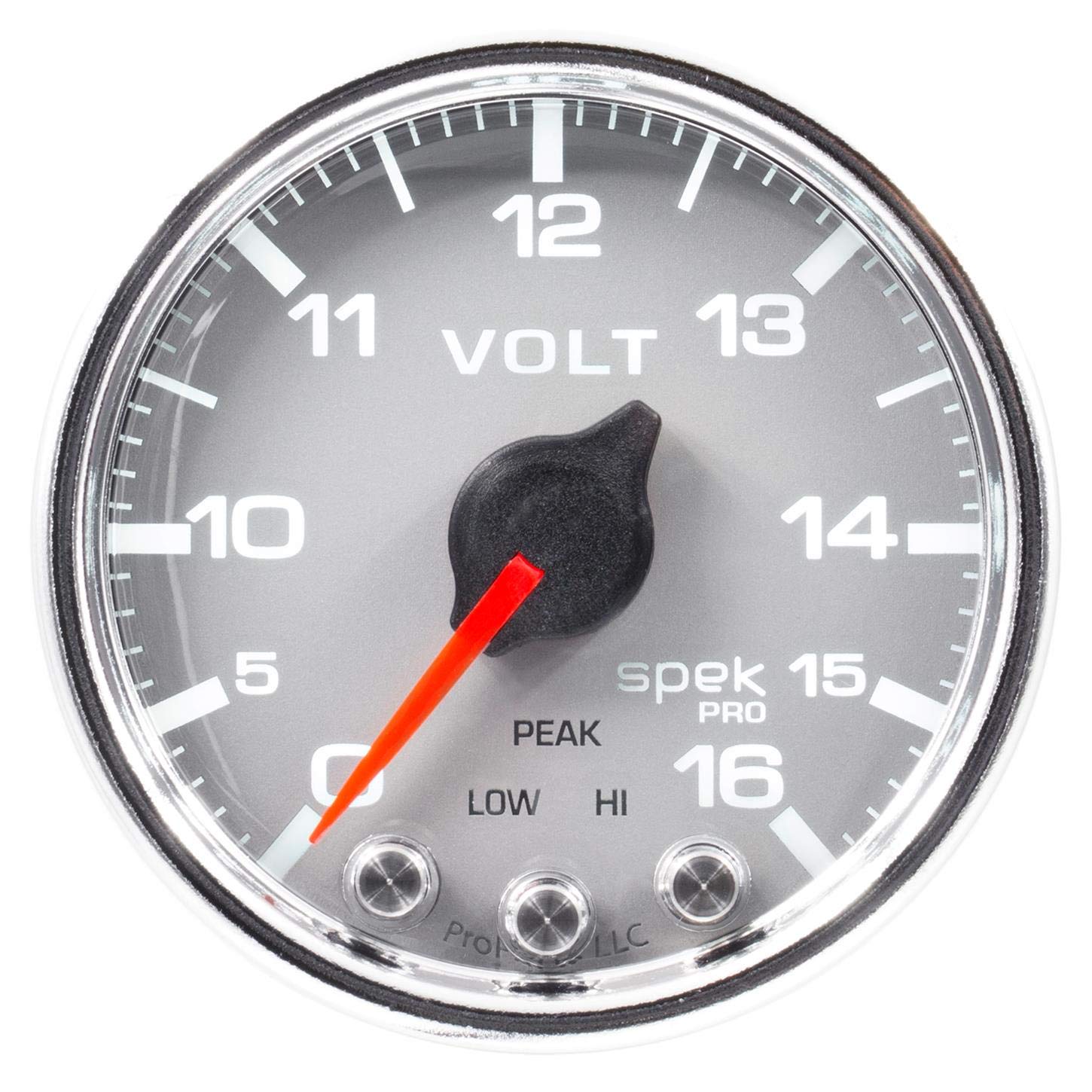 Gauge AUTO METER P34421 Voltmeter (Spek-Pro 2 1/16", 16V, Stepper Motorwith Peak & Warn, Slvr/Chrm, Spek-Pro)