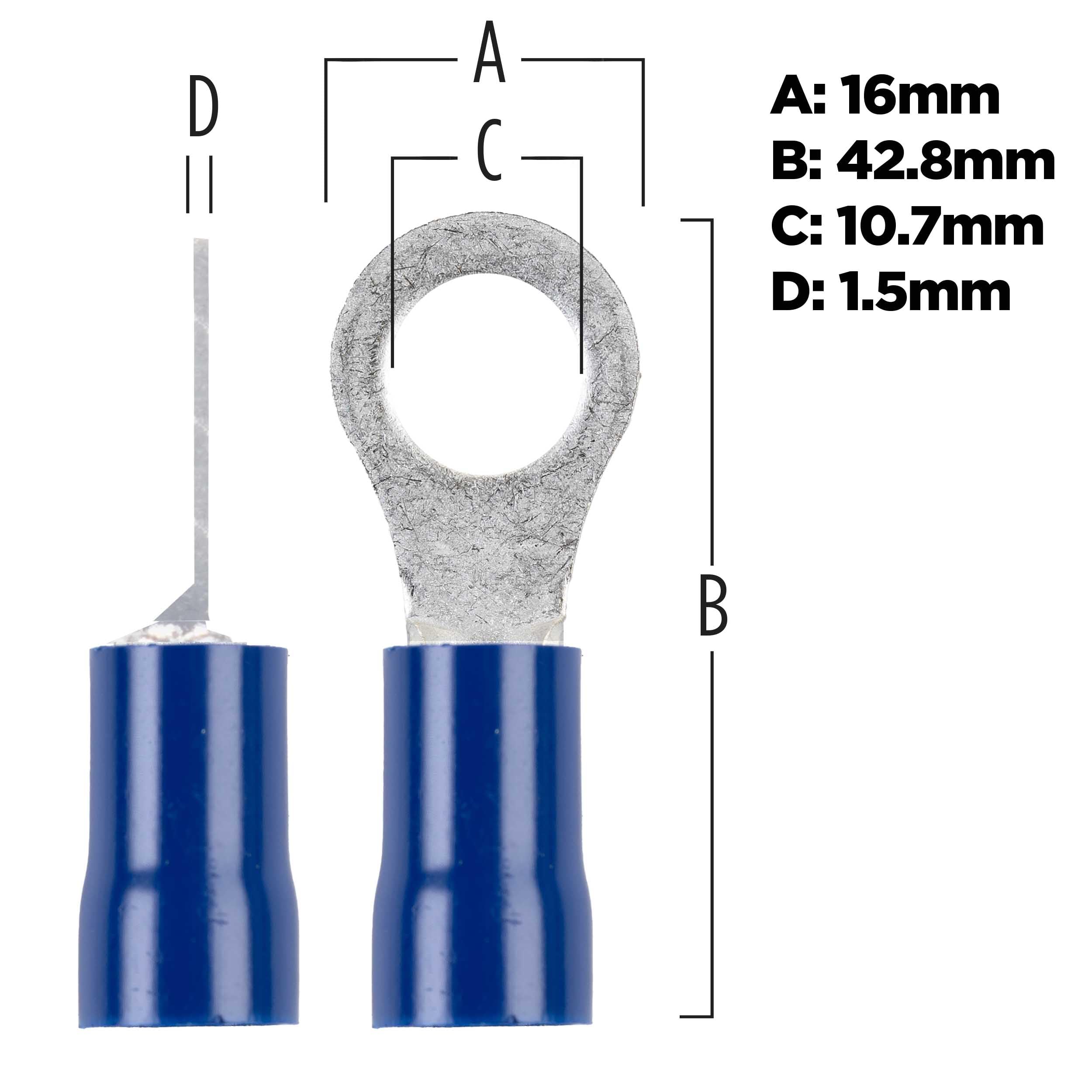 Vinyl Terminal Install Bay Ring Connector 6 Gauge 3/8 Inch Blue 25 Pack - BVRT638