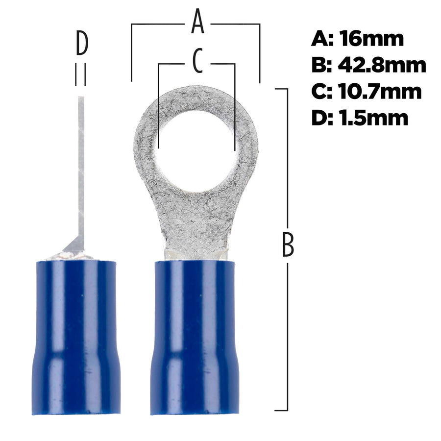 Vinyl Terminal Install Bay Ring Connector 6 Gauge 3/8 Inch Blue 25 Pack - BVRT638