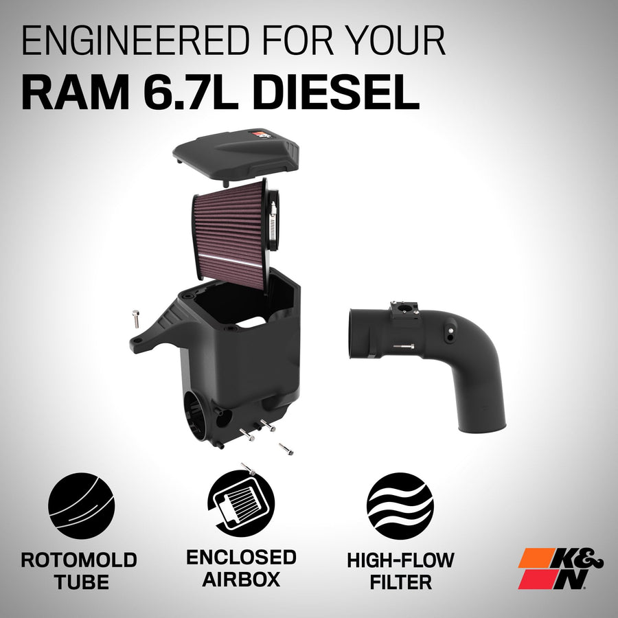 Cold Air Intake System K&N: High-Flow Air Filter, Increase Performance & Towing: Compatible with 2013-2018 RAM: 2500, 63-1592