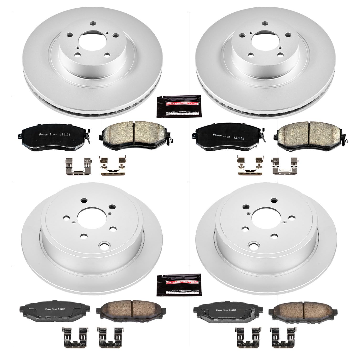 Power Stop Coated Brake Rotor & CRK6083 Ceramic Brake Pads- front & rear