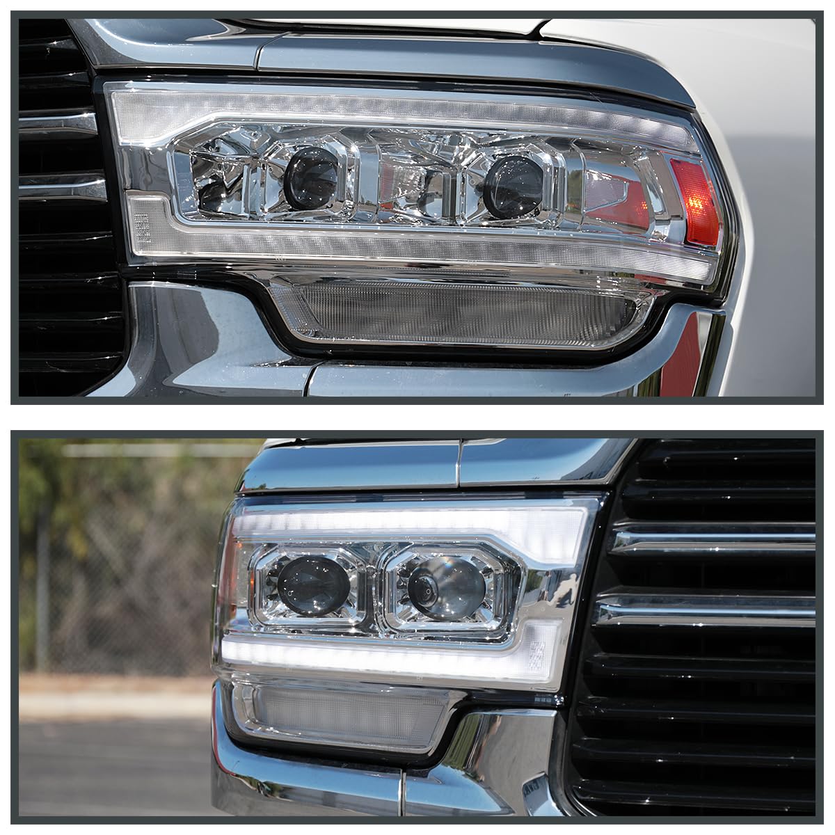 Dual Projector Headlights SPEC-D TUNING w/Sequential LED Turn Signal and Startup Animation Compatible with 2019-2024 Dodge Ram 2500, 3500, 4500, Left + Right Pair Headlamps Assembly