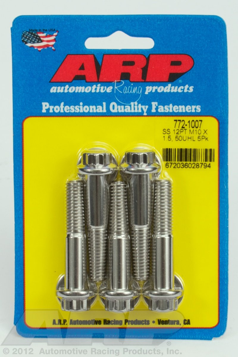 Stainless Steel ARP M10 x 1.50 x 50mm 12pt Bolts (Set of 5)