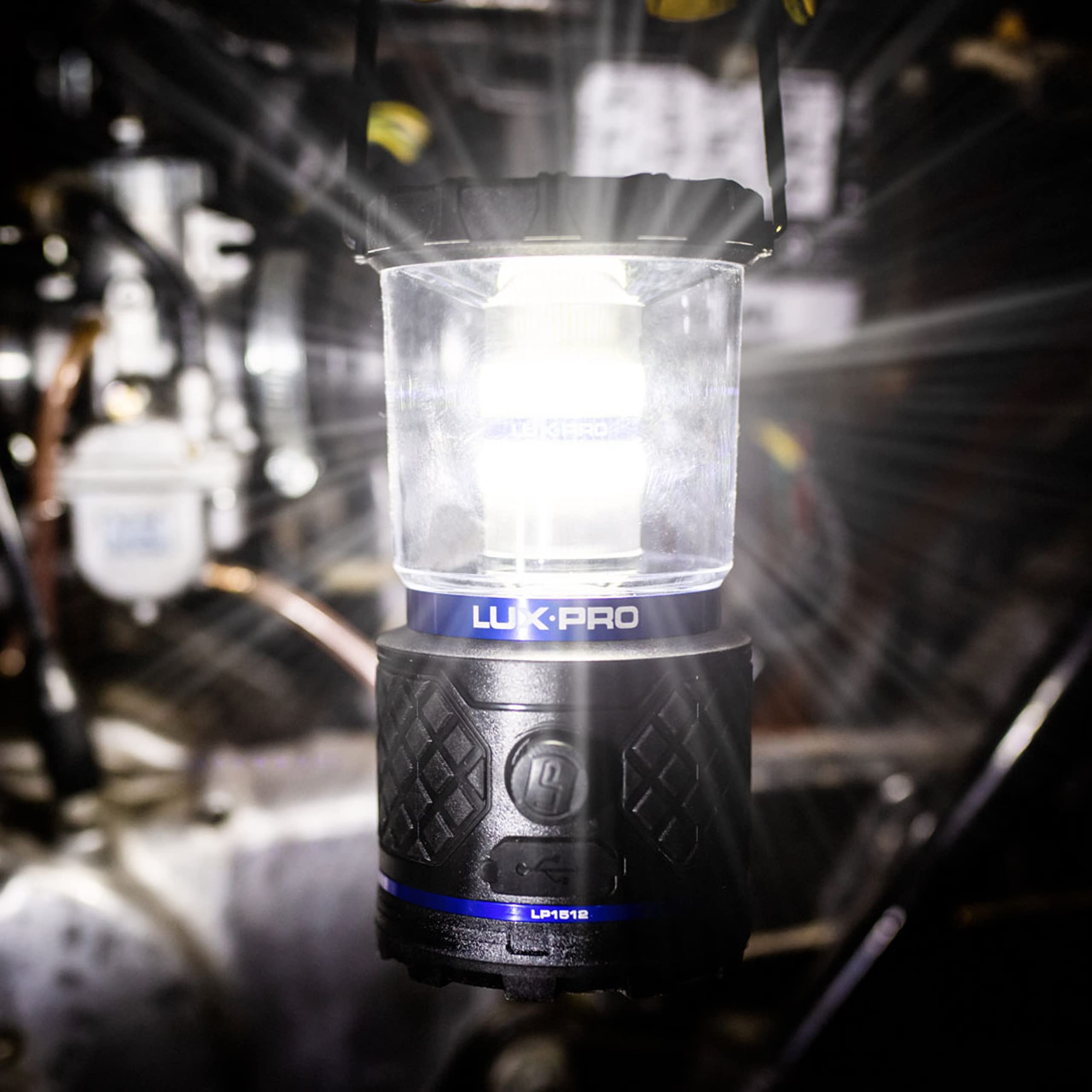 Dual-Power LUXPRO Rechargeable 1100 Lumen LED Lantern for Up to 150 Hours of Use - Camping Lantern with Built-in Power Bank - Dimmable LED Light with IPX4 Water-Resistant Rating