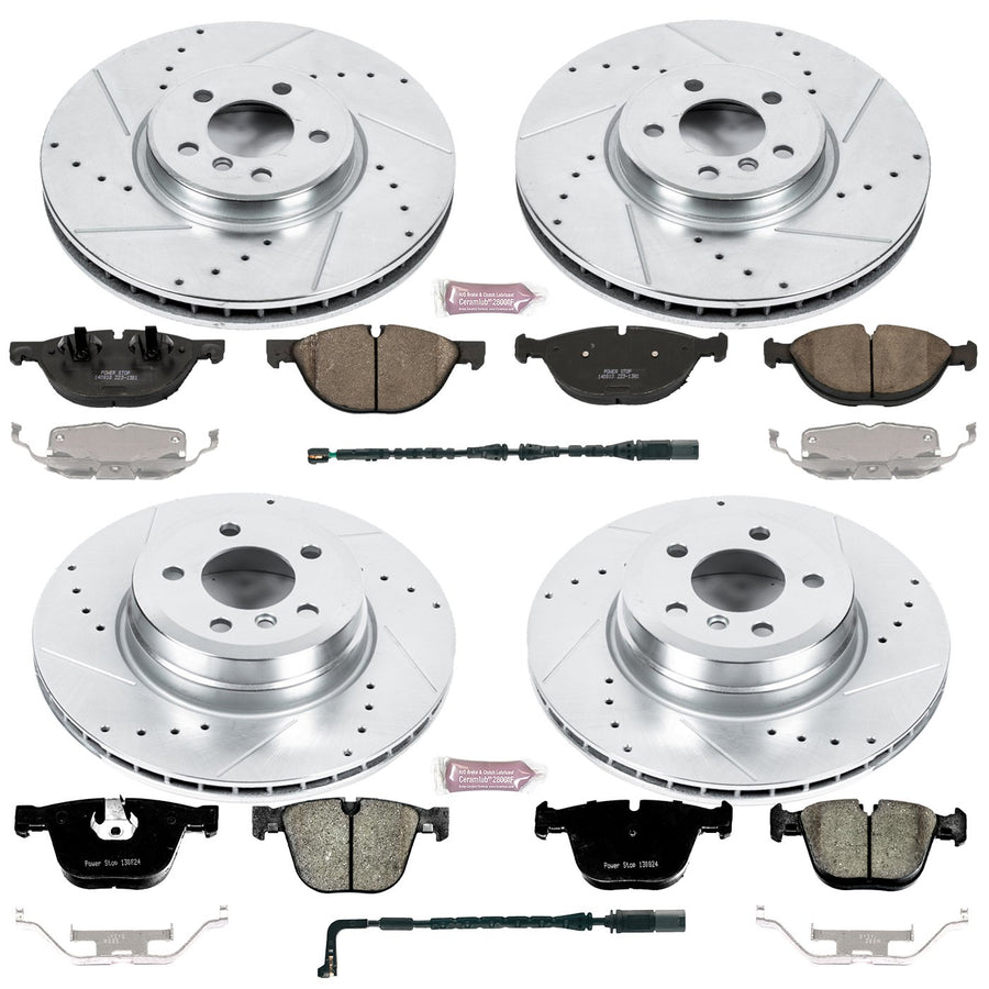 Power Stop K6010 Z23 Carbon Fiber Brake Pads with Front and Rear Drilled & Slotted Brake Rotors Kit