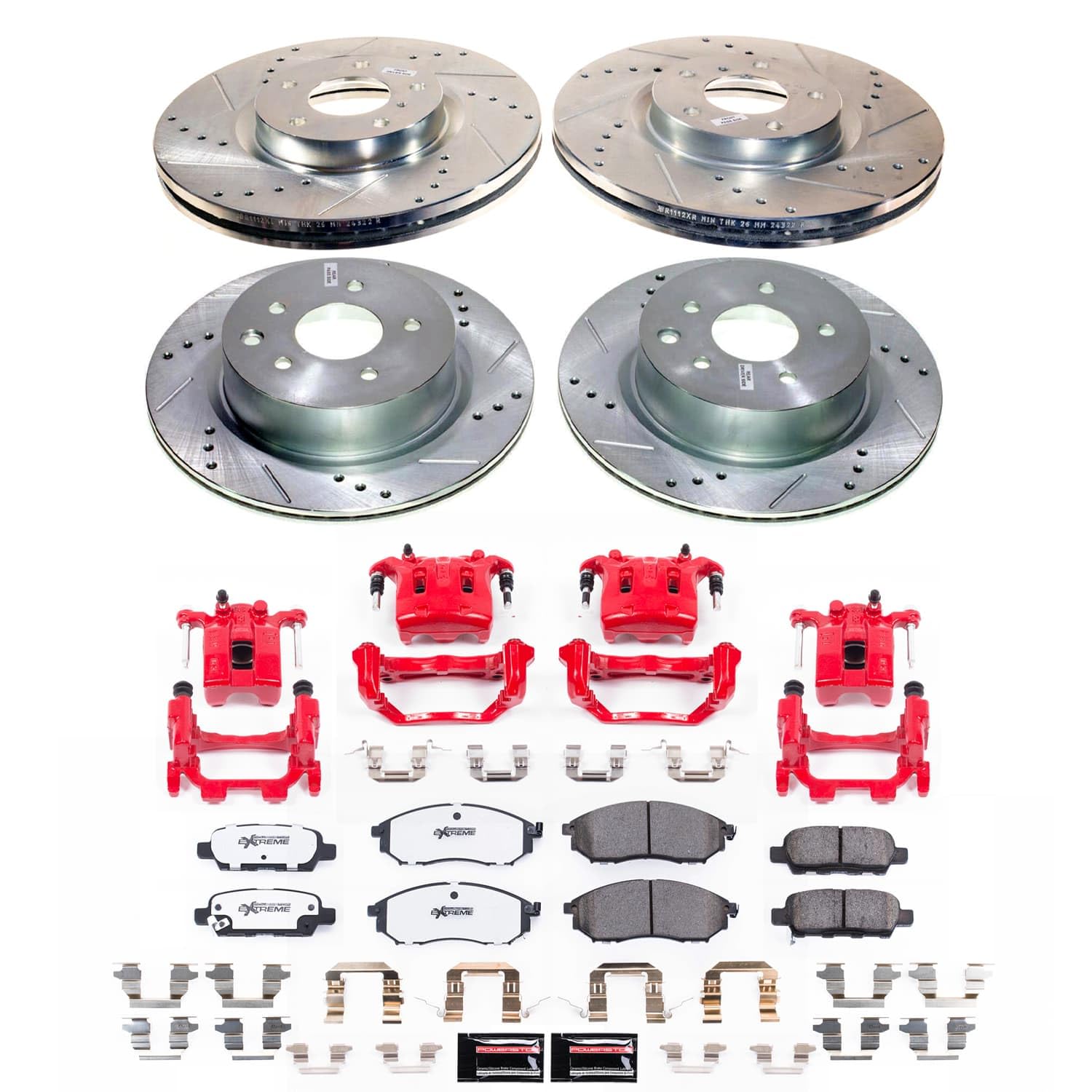 POWERSTOP Z26 Street Warrior Brake Pads and Rotors Kit with Red Powder Coated Calipers [Vehicle Specific] For INFINITI EX35, INFINITI, INFINITI, Nissan [Model Specific]