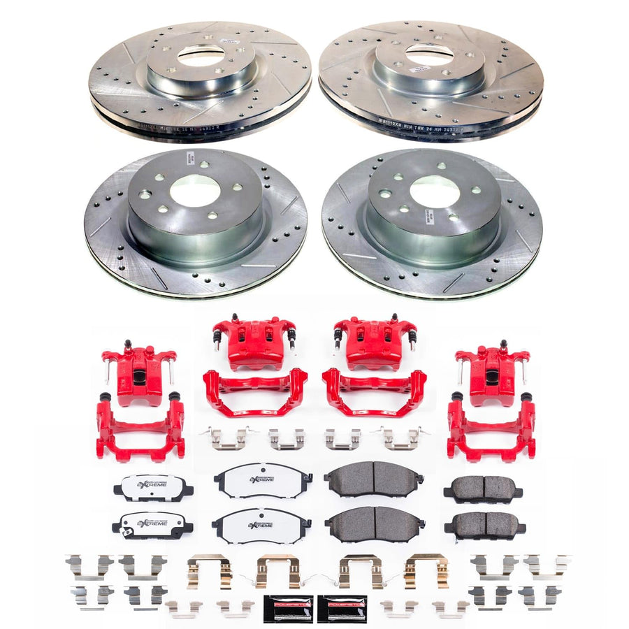 POWERSTOP Z26 Street Warrior Brake Pads and Rotors Kit with Red Powder Coated Calipers [Vehicle Specific] For INFINITI EX35, INFINITI, INFINITI, Nissan [Model Specific]