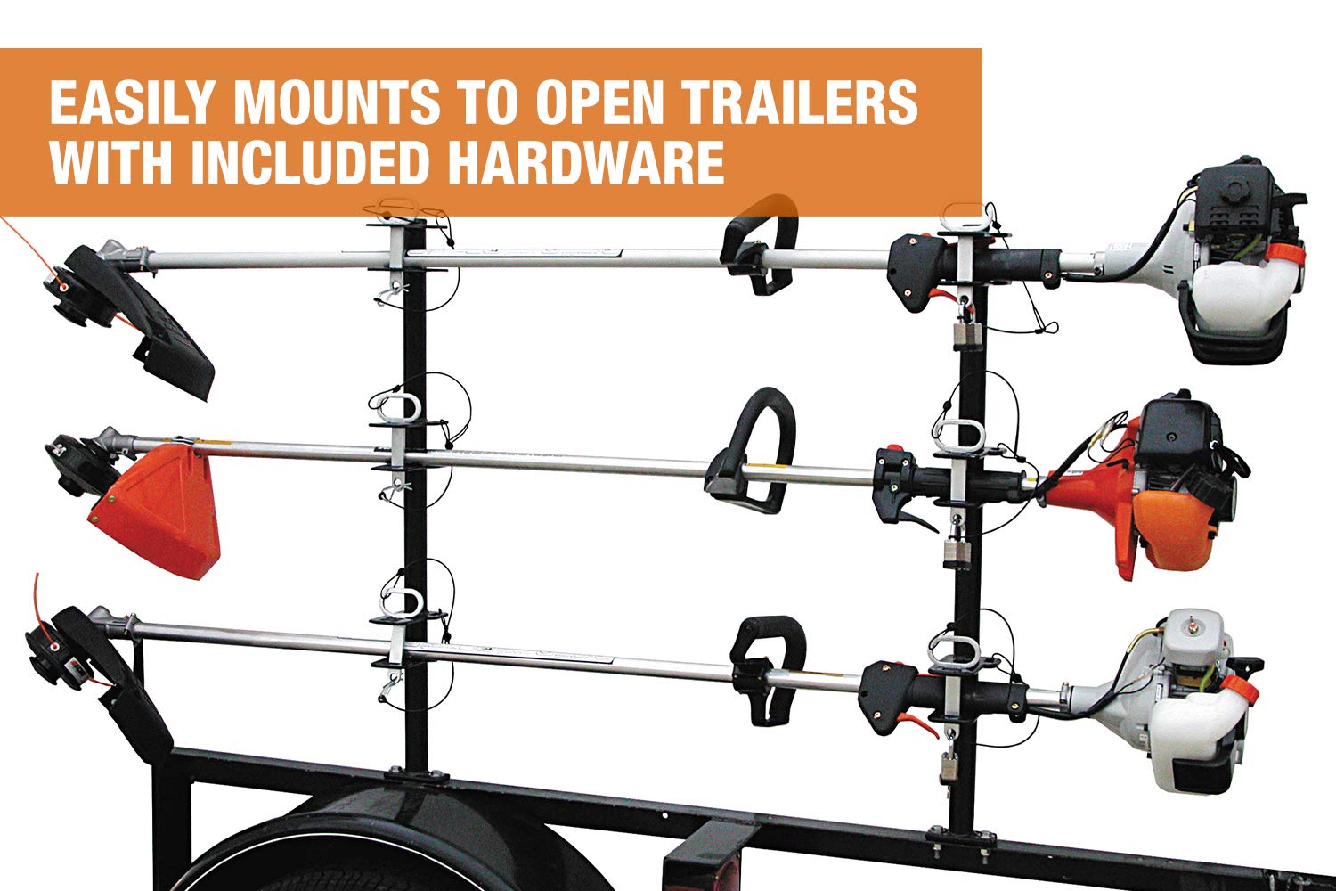 3 Position Buyers Products LT13 Trimmer Rack for Landscape Trailers, Holds 3 Weed Eaters, Made in The USA, Trimmer Rack for Lawn Care Equipment, Landscape Tools