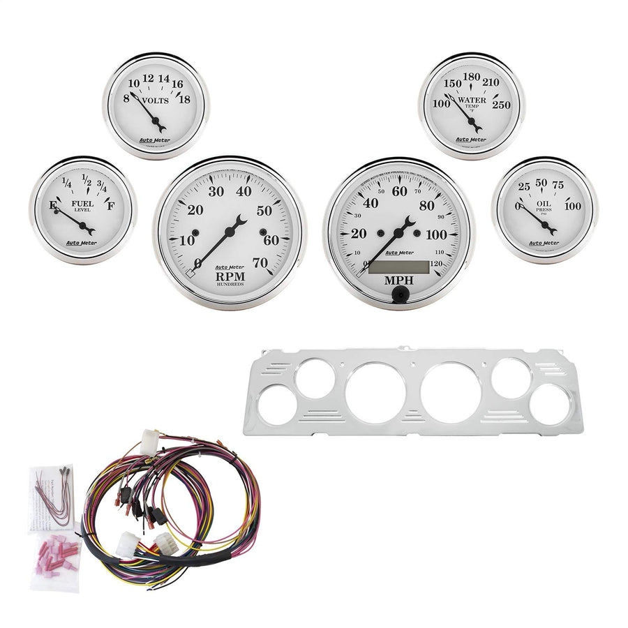 Gauge Kit AutoMeter 7043-OTW, 6 Pc, Chevy Truck 64-66, Tach/Mph/Fuel/Oilp/Wtmp/Volt, OTW
