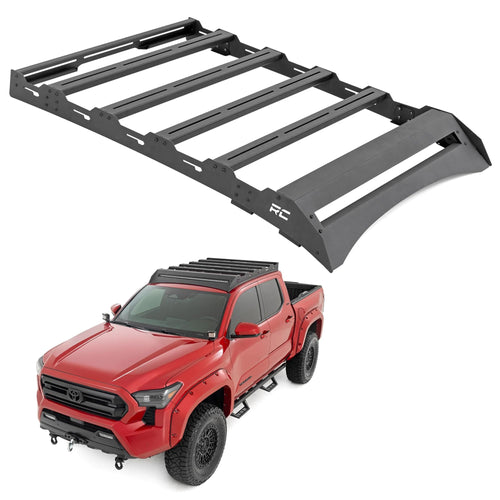 Roof Rack Rough Country with 40" LED Light Bar for Toyota Tacoma (2024–2025) - Heavy-Duty Cargo Rack with Slotted Cross Rails & 250 lb Capacity, No-Drill Bolt-On Installation