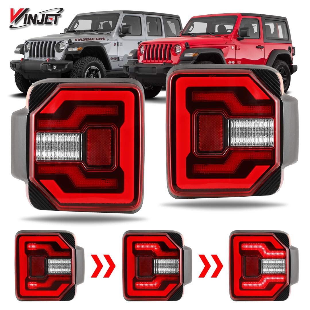 LED Tail Lights Winjet Compatible with Jeep [2018-2025 Jeep Wrangler JL] & [2021-2025 Jeep Wrangler 4XE Plugin] LED Sequential Tail Lights (Red)