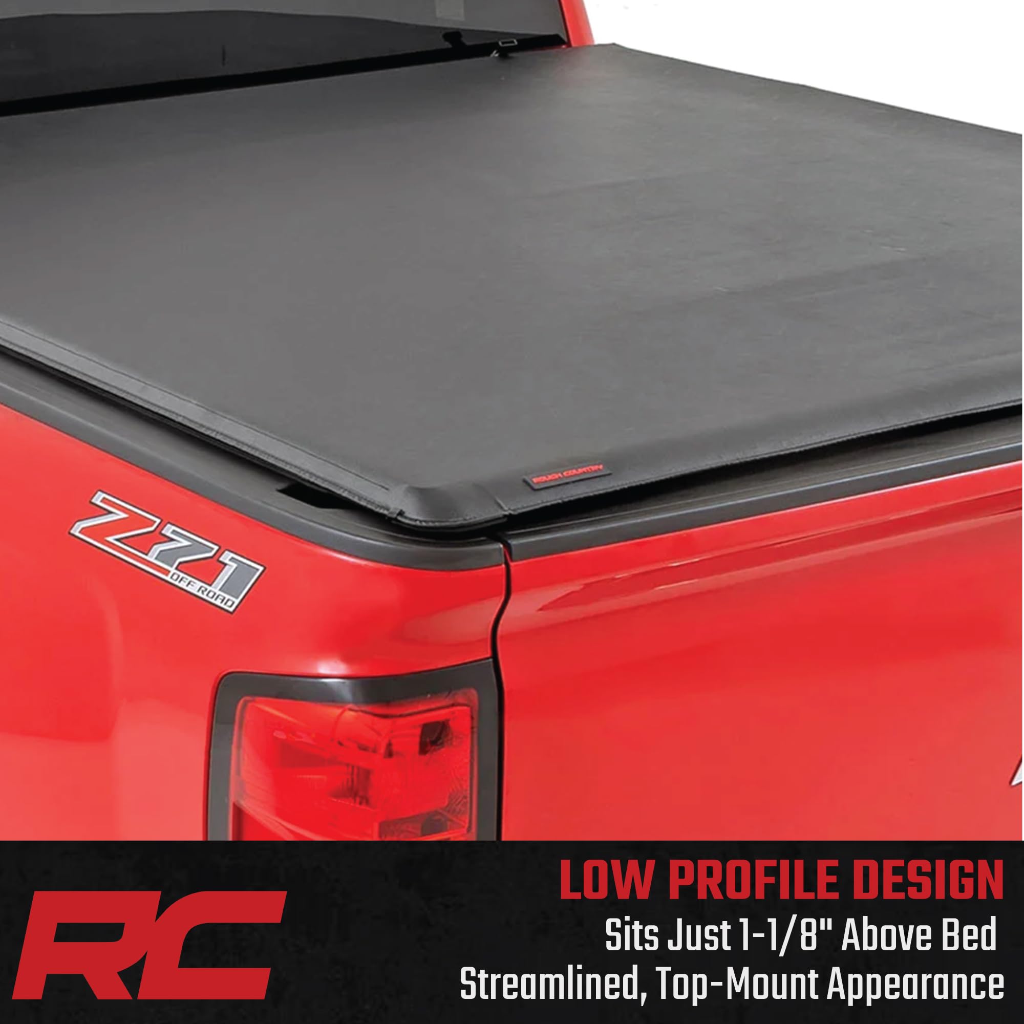 Soft Roll-Up Bed Cover Rough Country for Chevy Silverado & GMC Sierra 1500/2500HD/3500HD (2014–2019 & Classic) - Fits 5'9 Bed, Low-Profile Vinyl Tonneau Cover