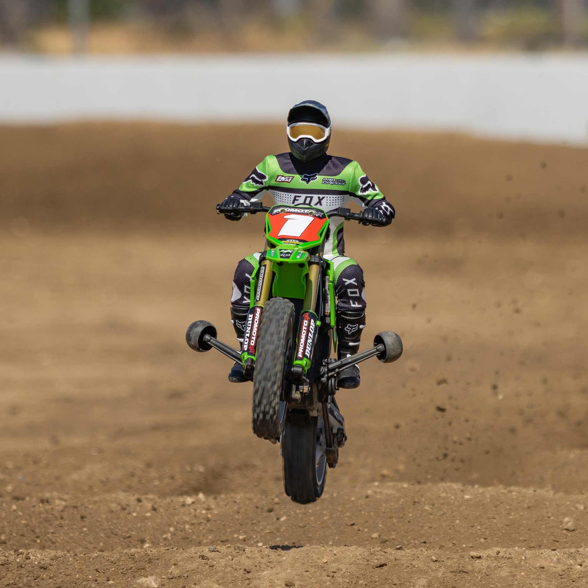 Losi Promoto-MX RC Motorcycle 1/4 Ready-to-Run Combo Includes Battery and Charger Pro Circuit LOS06002 Green